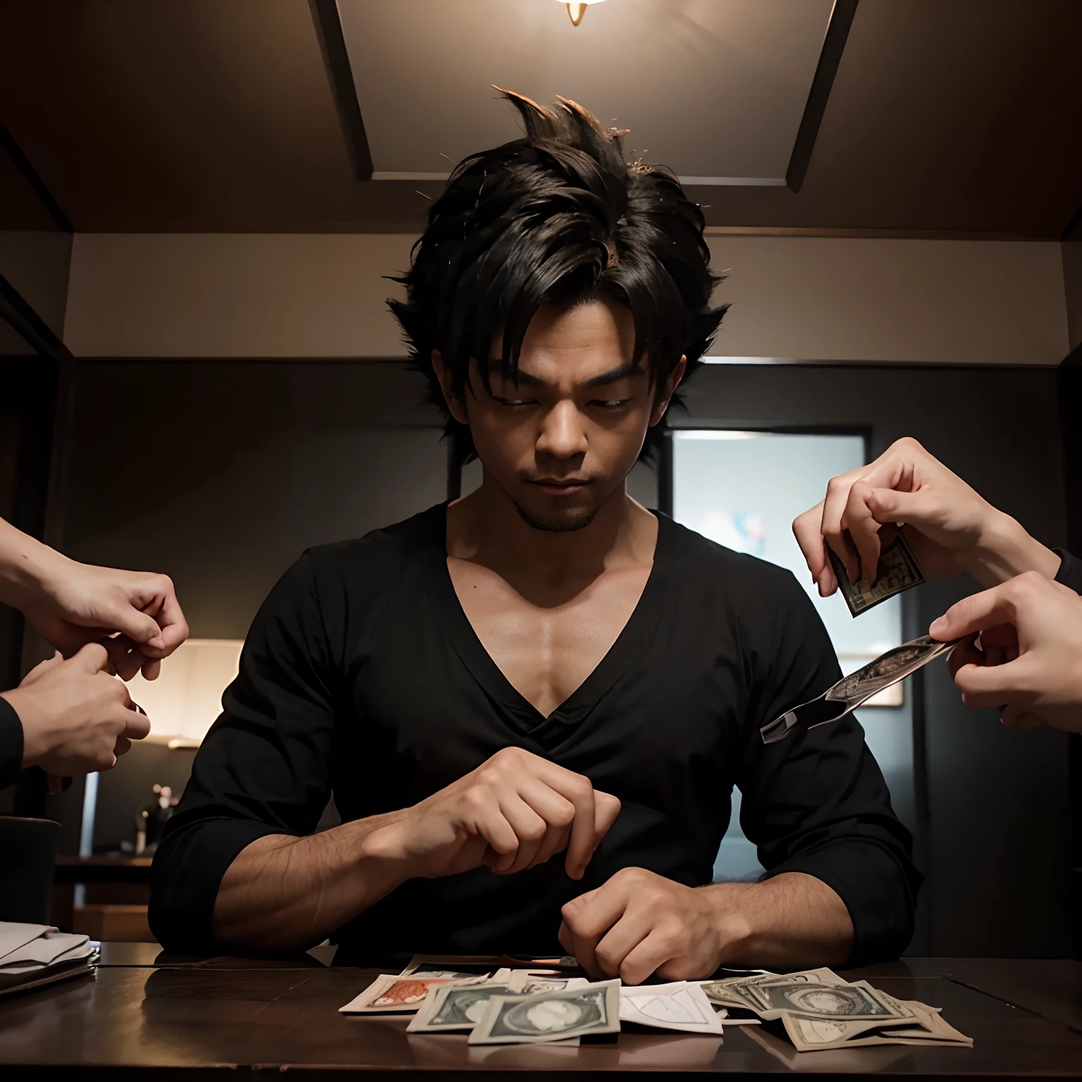 Goku black spreading money on his hands