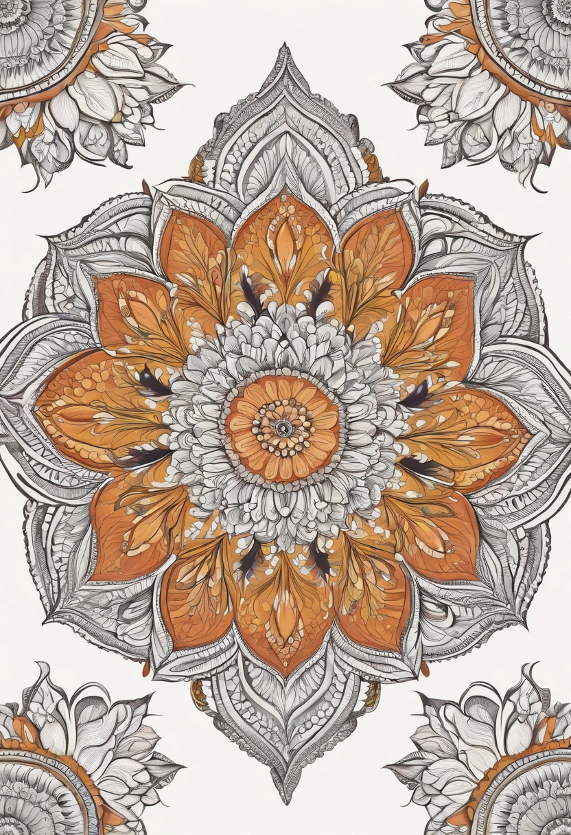 There is a drawing of a flower drawing on a white paper, lotus mandala, mandala, Mandala, inspirado em Maksimilijan Vanka, escrito com cores finas no branco, mandala colorida, Arte Mandala, symmetrical design, desenho colorido, desenho colorido, symmetrical ornament, centrado na imagem, symmetrical artwork, inspirado em Johannes Bosschaert