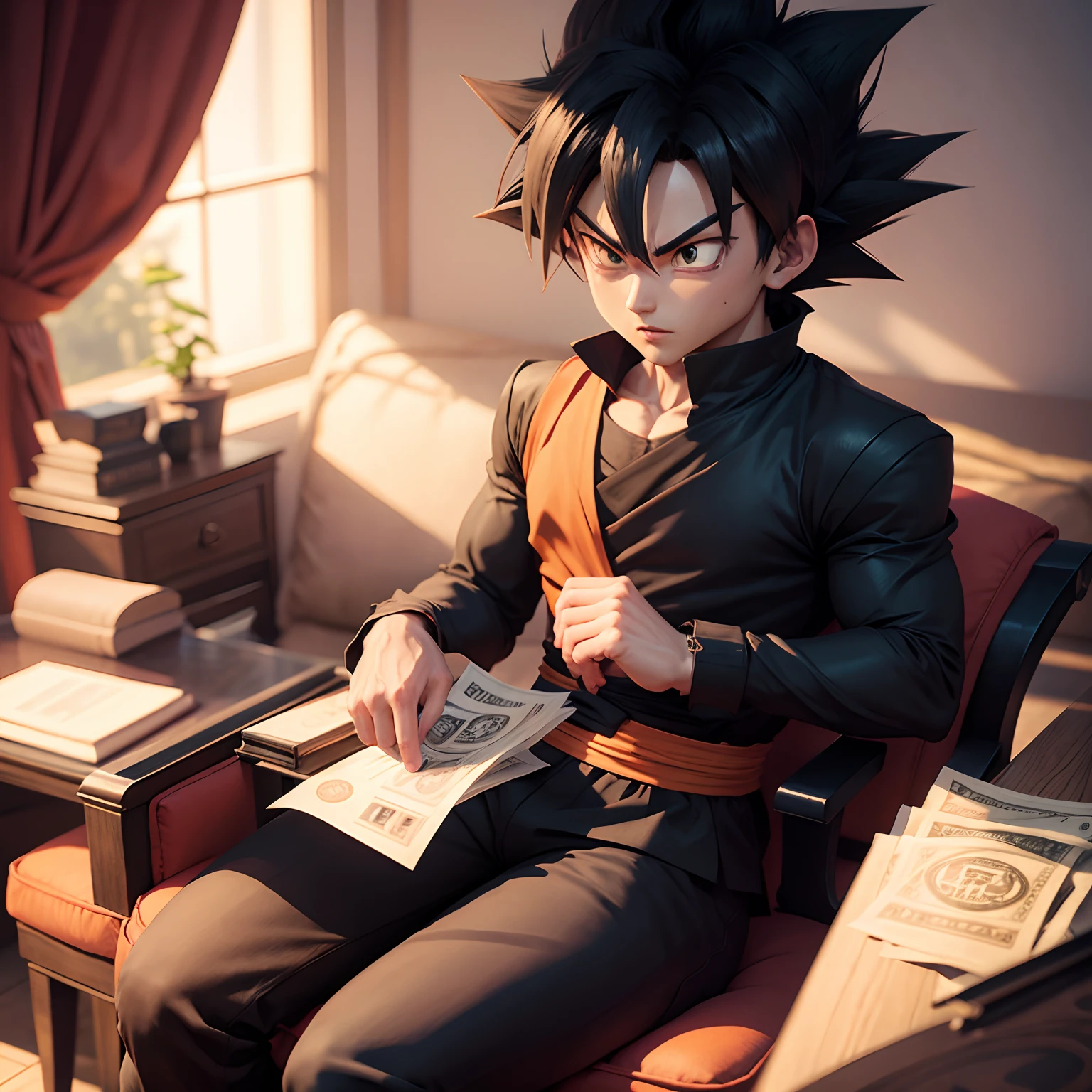 Goku black spreading money on his hand