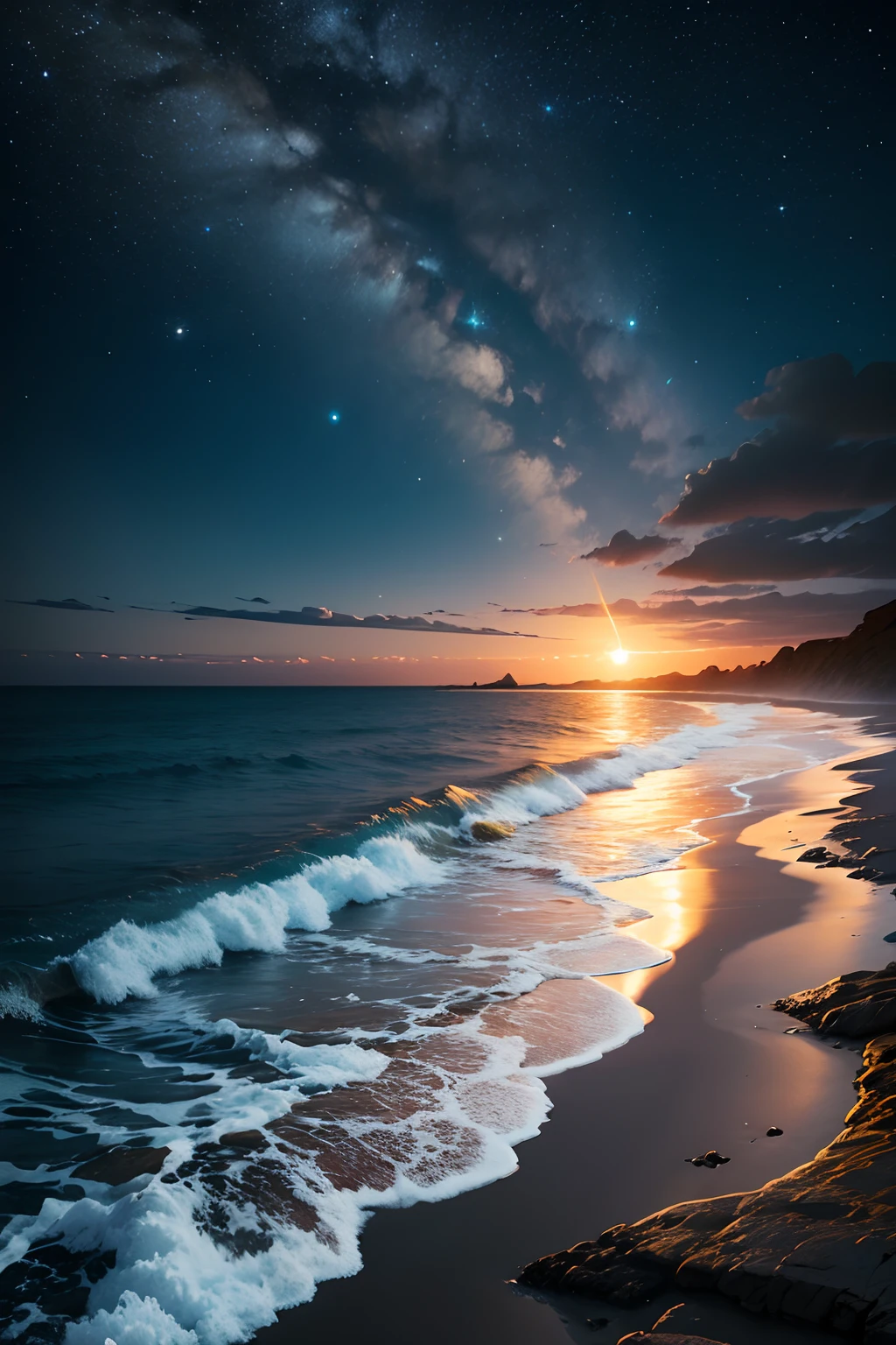 Coastal moonlighting landscape, stargazing inspired by the style of Ken Duncan well known as the pioneer of landscape, in making use of dodging and burning to edit a landscape image.