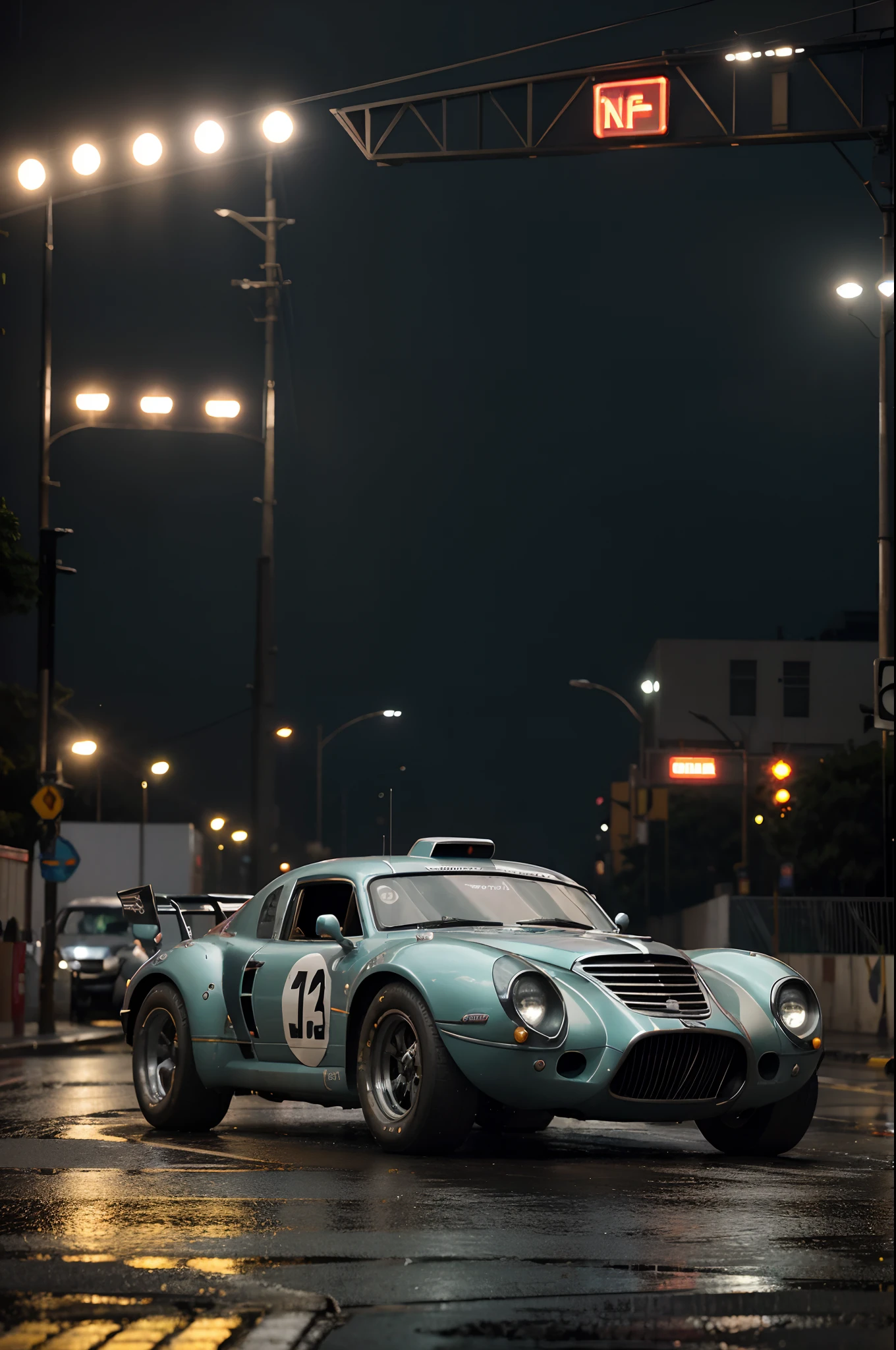 (carro em vista em peril)A Formula 1 race car from the 1940s racing through the rain-soaked streets of New York City, Chuva,ruas molhadas detalhadas da cidade,CARRO DE CORRIDA VINTAGE,vivid reflections,dia chuvoso,Fast-moving car,Blurry car lights,atmosfera mal-humorada,americana style,carros antigos,cena de rua gritante,City Noise. (best quality,4k,8k,alto,master part:1.2),ultra-detalhado,(Realistic,fotorrealista,photo-realistic:1.37),HDR,UHD,studio lighting,Tonalidade ultrafina,foco nítido,Physically-based rendering,extreme detail description,profissional, contraste gritante, cores vibrantes.