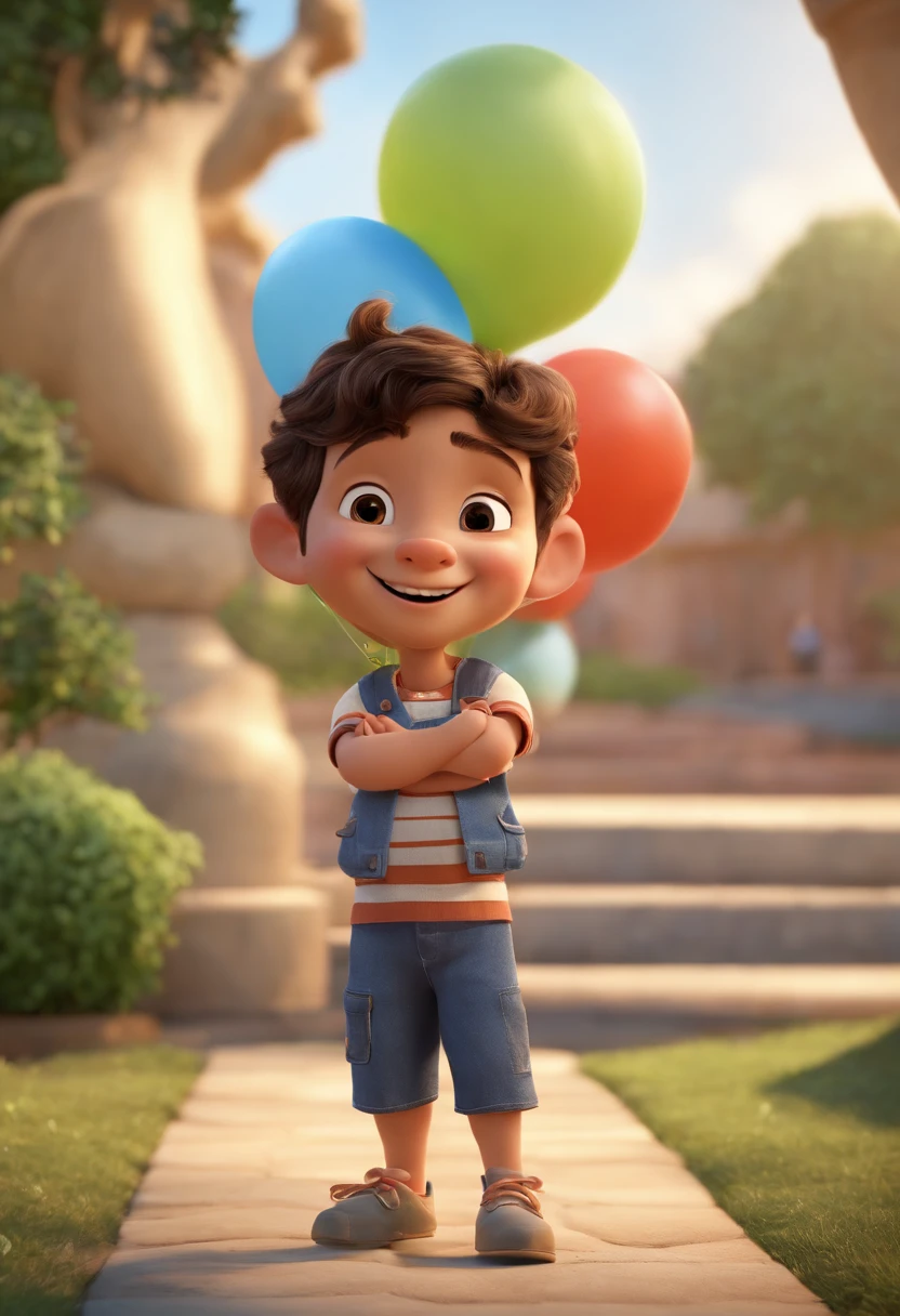 (Pixar 1.23 estilo) 1 menino ((parte superior do corpo frente, busto tiro)), solo, cute child, morena, tracksuit bonito, menino, korean child, playground, ((obra-prima, mais alta qualidade)), (composite lighting)title, placa, "Parque da alegria", children, kids, logotipo, logo, Polka dots and balloons, Presentation, Disney, trademark, market, logomarca