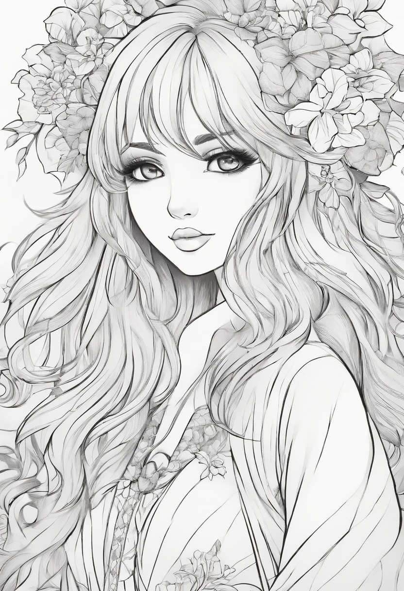 Coloring page of an anime girl