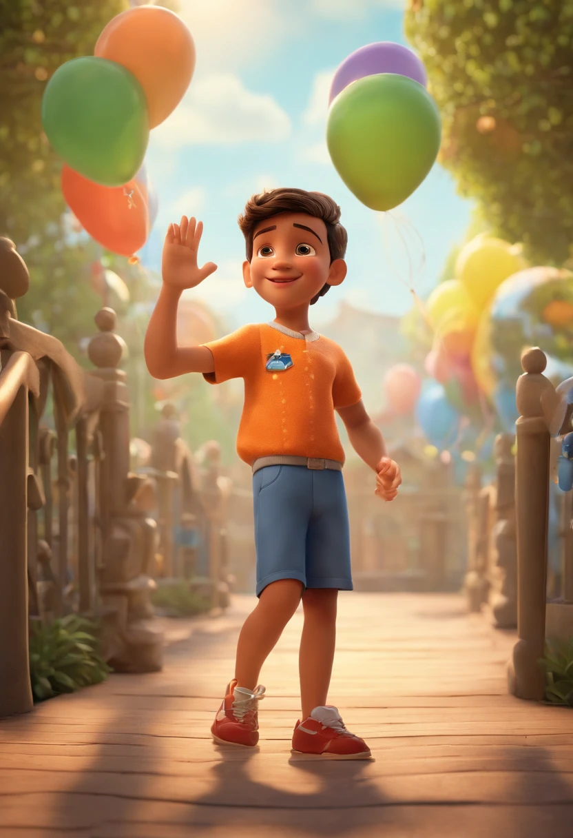 (Pixar 1.23 estilo) 1 menino ((parte superior do corpo frente, busto tiro)), solo, cute child, morena, tracksuit bonito, menino, korean child, playground, ((obra-prima, mais alta qualidade)), (composite lighting)title, placa, "Parque da alegria", children, kids, logotipo, logo, Polka dots and balloons, Presentation, Disney, trademark, market, logomarca