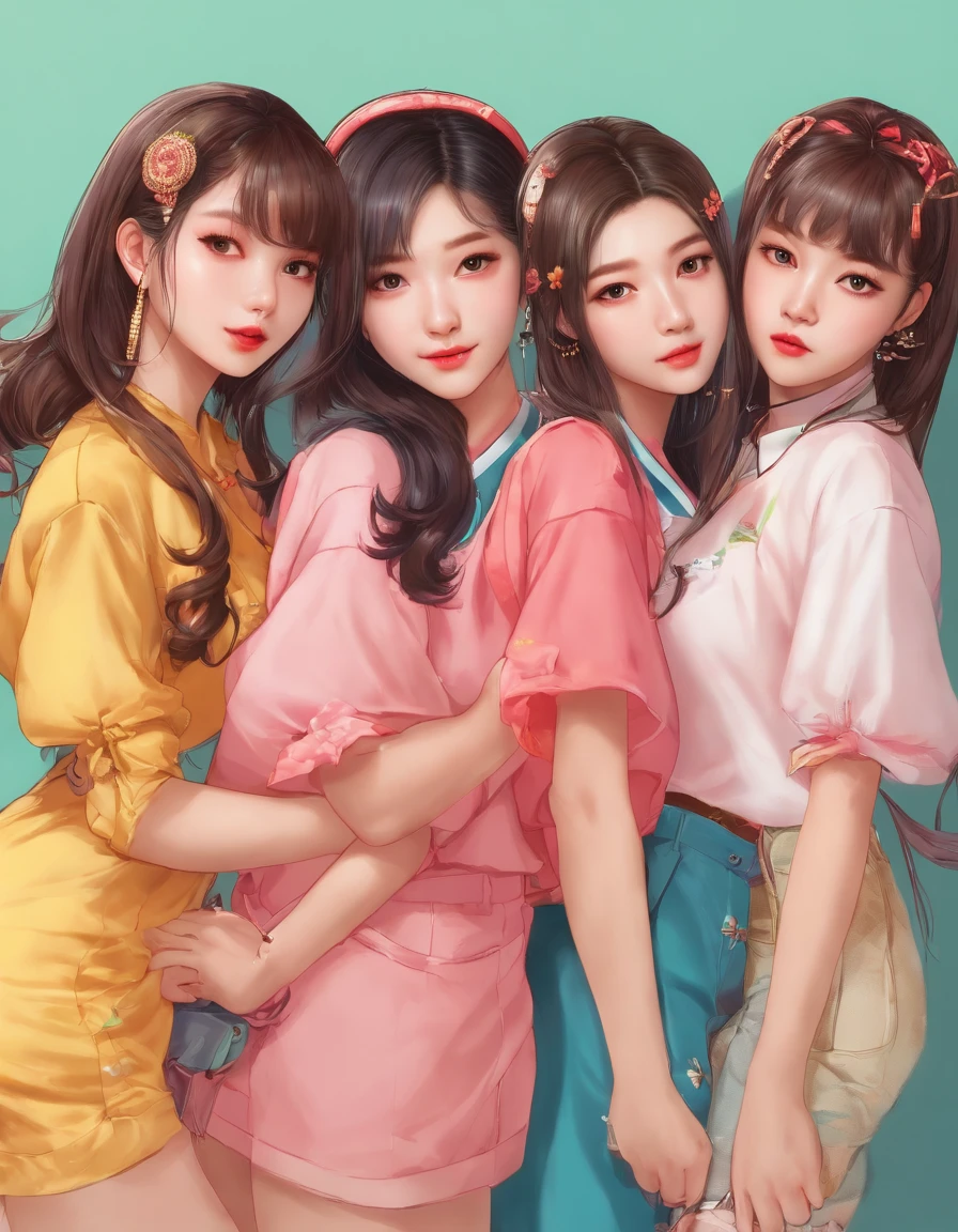Three Asian women pose in a room for a photo, Ulzzang, 3 sisters looking at each other in the mirror, 8k)), maquiagem coreana popular, foto do perfil, Beautiful girl, Foto selfie 8k, bonito - fino - rosto, maquiagem coreana popular, Xision Wu, bonito, meninana, foto de perfil do avatar, Sakimichan, Very high quality, realismo super realista, super requinte, alta qualidade, 8K resolution, Estilo diverso, ombros nus sem mostrar o peito,