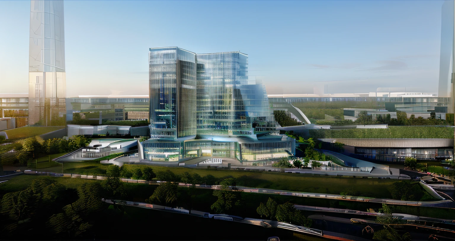 (a rendering of a tall building,green roof,street:1.2,architectural concept,3D architecture,realistic building,window glass,centre,hotel,tree,car,wood wall,grass),(best quality,4k,8k,highres,masterpiece:1.2),ultra-detailed,(realistic,photorealistic,photo-realistic:1.37),HDR,UHD,studio lighting,ultra-fine painting,sharp focus,physically-based rendering,extreme detail description,professional,vivid colors,bokeh,portraits,landscape