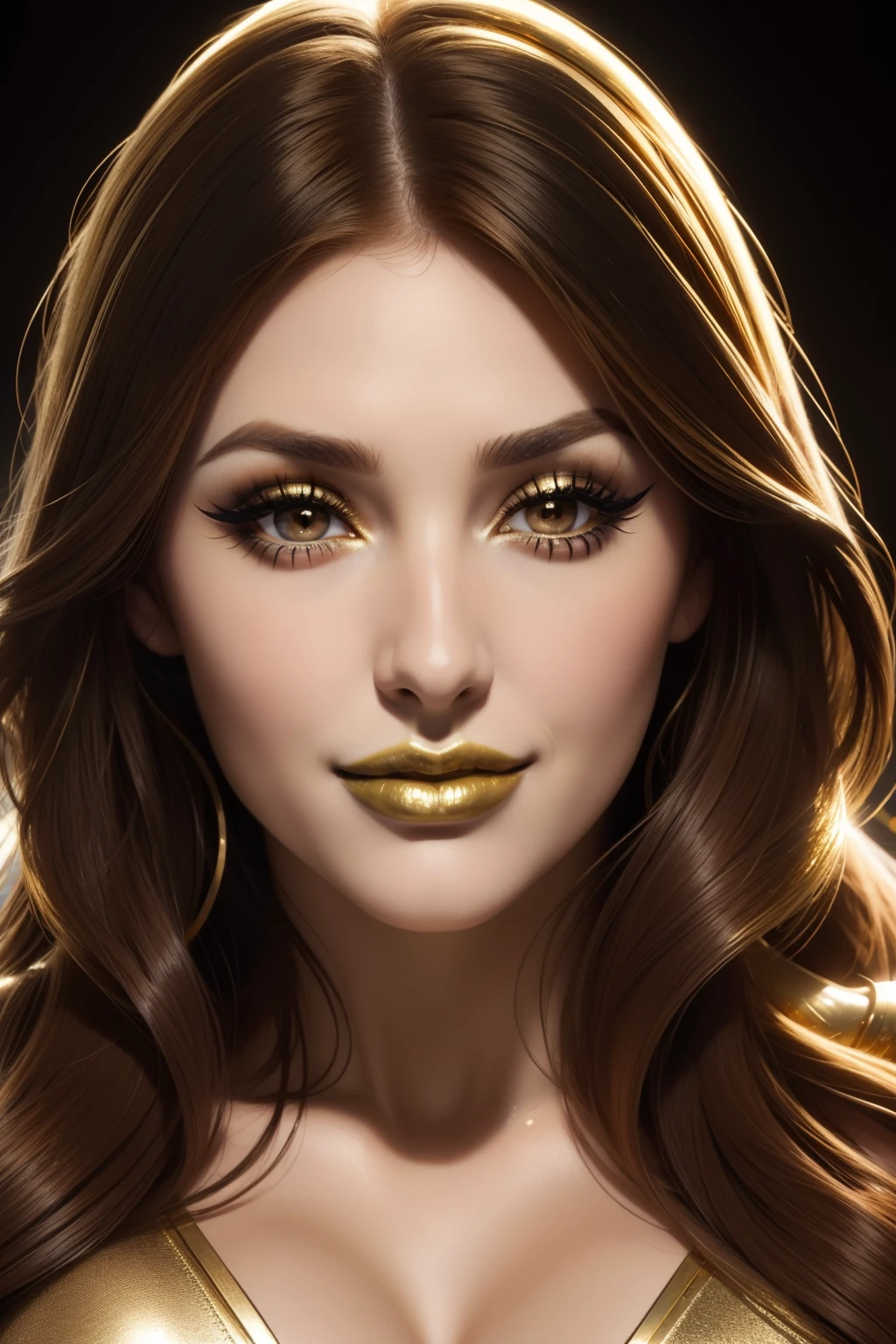 lucy pinder, face portrait, beautiful face, smiling, ((intense makeup)), ((gold lipstick)), Bryce dallas howard