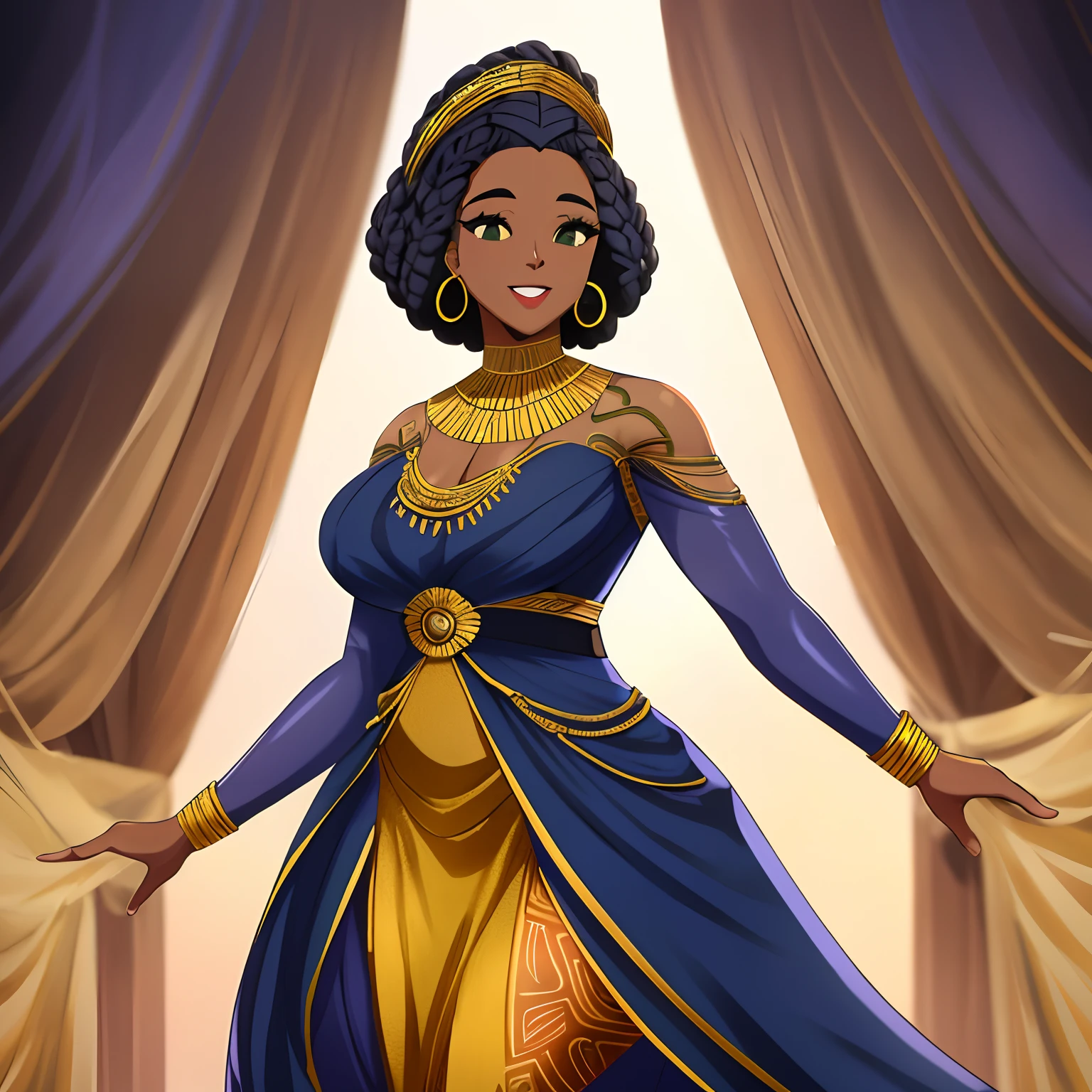 Uma mulher com cabelo comprido usando um vestido branco e joias reais, mulher de 30 anos, africana, corpo perfeito, realeza, wakanda