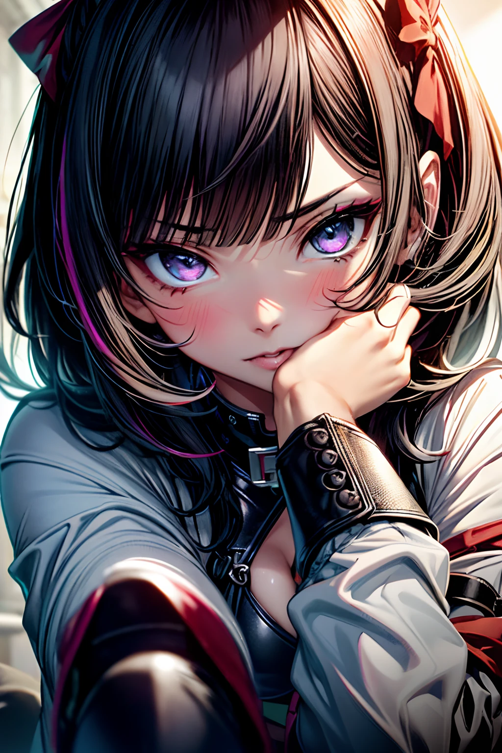 (masterpiece, top quality, best quality, official art, beautiful and aesthetic:1.2), 1girl, glitch art, (digital distortion), pixelated fragments, data corruption,colorful noise, visual chaos,contemporary aesthetics