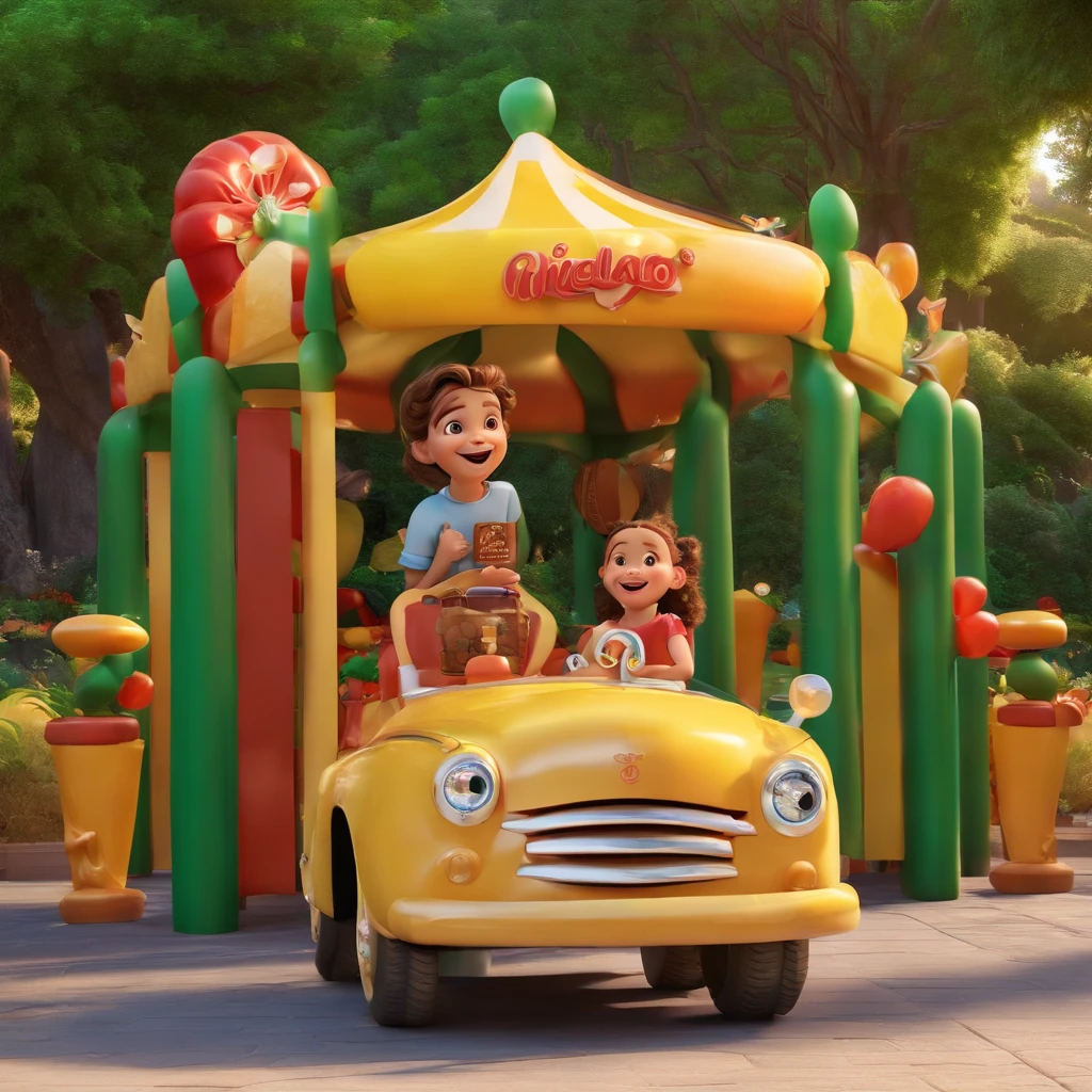fofo, 可爱, sorridente comendo sorvete, doces voando ao seu redor, Pixar, Disney, Cinema lighting, jogos, 8k, Magic, amor, title "Parque da joy", Logo, Logo, Presentation, Disney, marca registrada, mercado, Logo, inflatable, trampolim