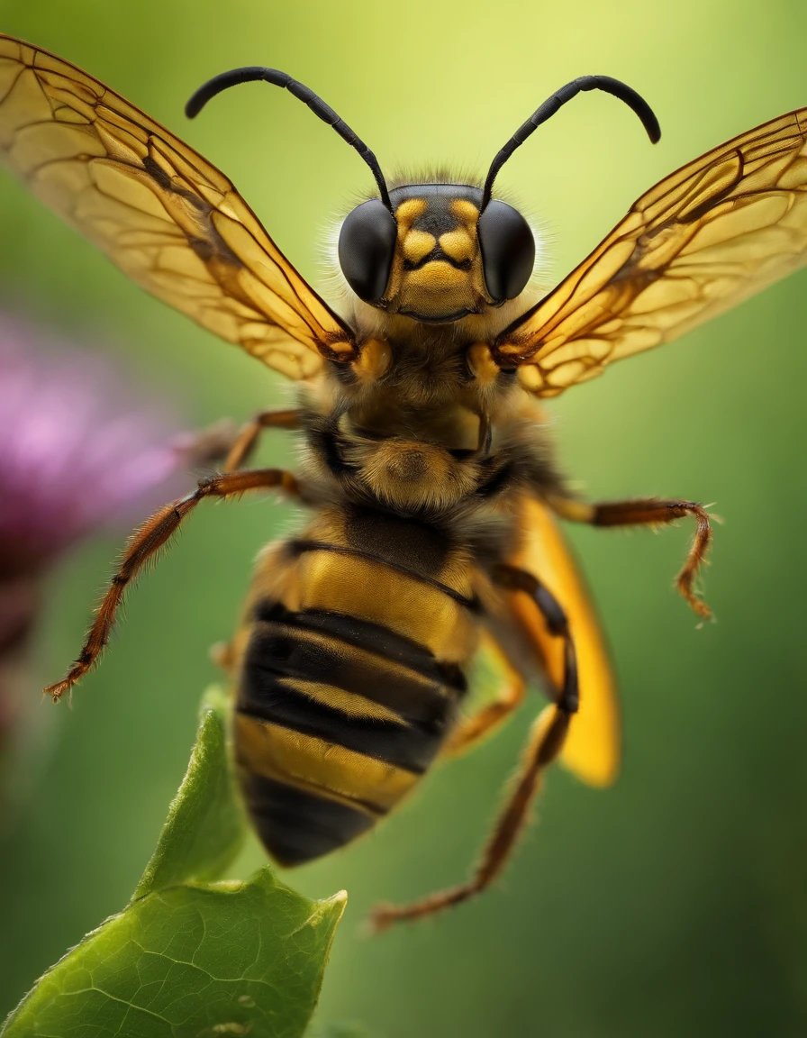 Female insectoid resembling an anthromorphic bee with four arms. She wields two rapiers and is surrounded by swarming insects.