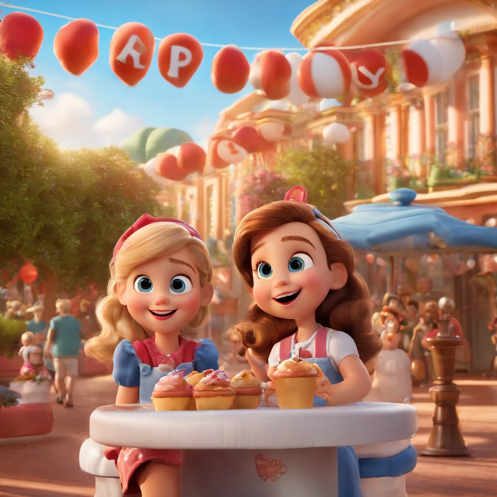 fofo, 可爱, menina sorridente comendo sorvete, doces voando ao seu redor, Pixar, Disney, Cinema lighting, jogos, 8k, Magic, amor, title "Parque da joy", Logo, Logo, Presentation, Disney, marca registrada, mercado, Logo, inflatable, trampolim, no deformed,
