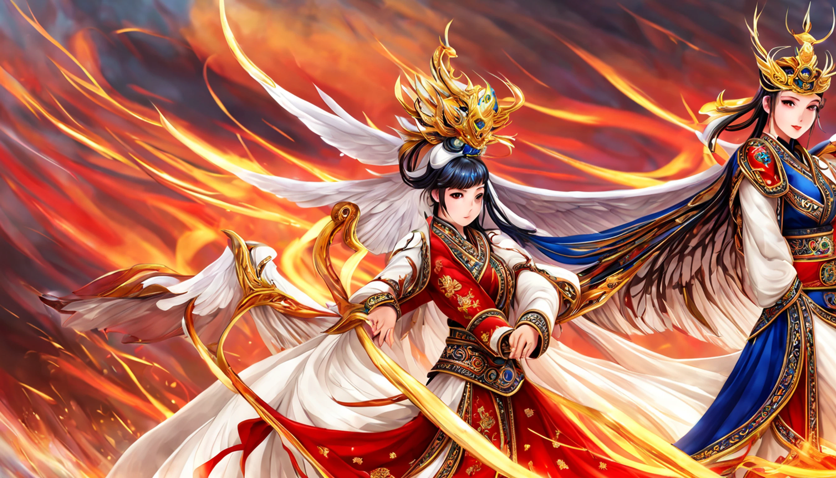 A female emperor, ancient Chinese imperial robe, majestic domineering, dragon flying phoenix dance, sunshine, clear face, clean white background, masterpiece, super detail, epic composition, ultra hd, high quality, extremely detailed, official art, uniform 8k wallpaper, super detail, 32k -- v 6