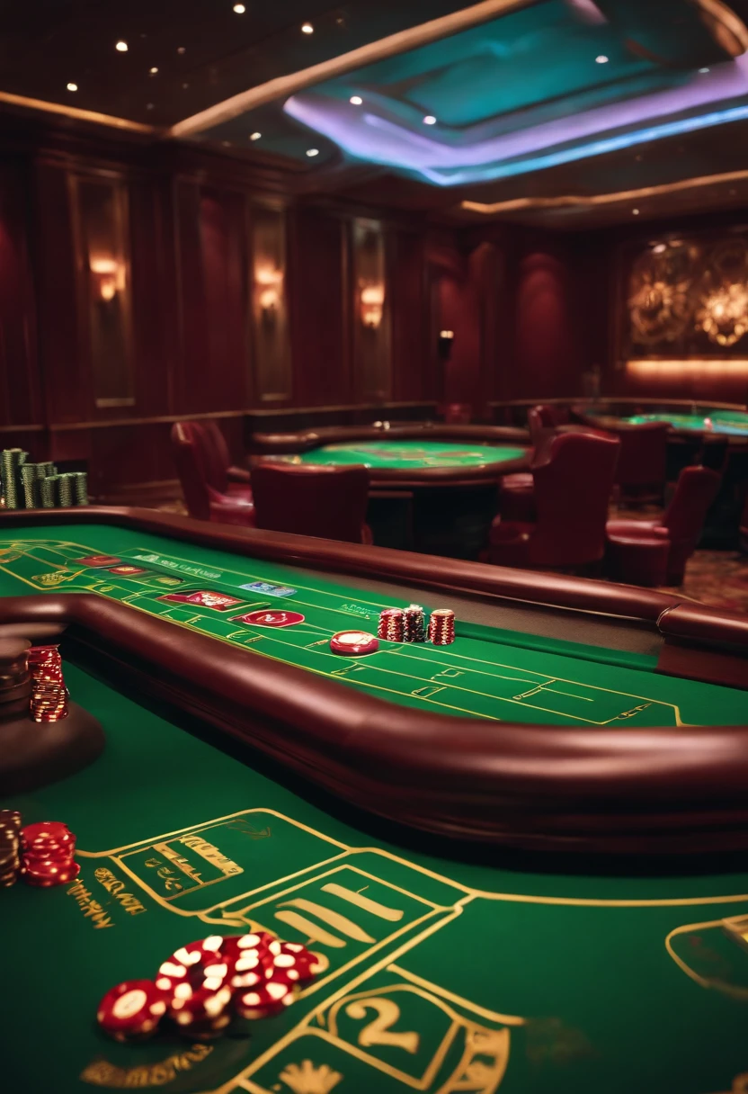 Casino scene without people, green lights, aesthetic, panoramic view, 8k, canon camera, cinematic, ray-tracing