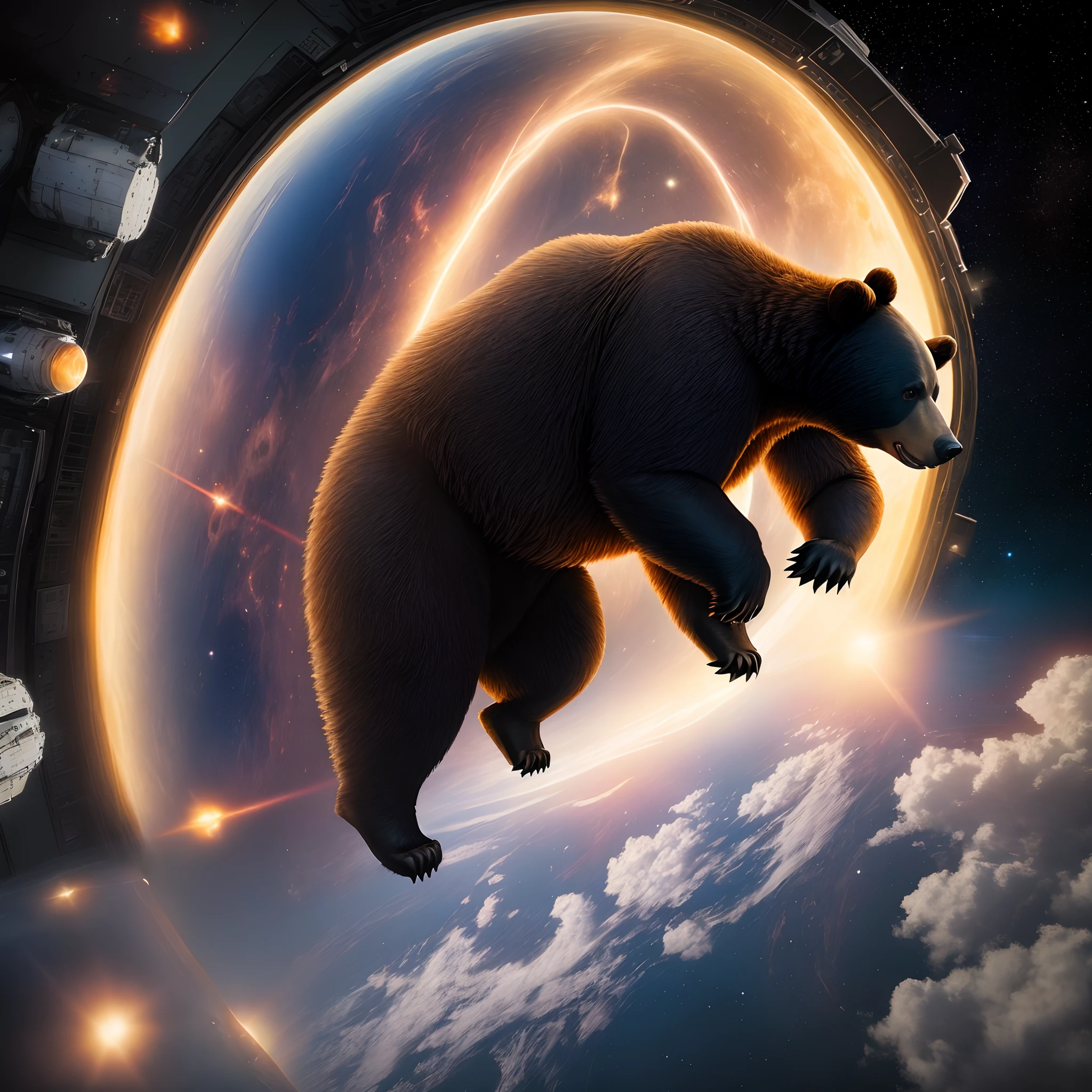 Giant black bear in space