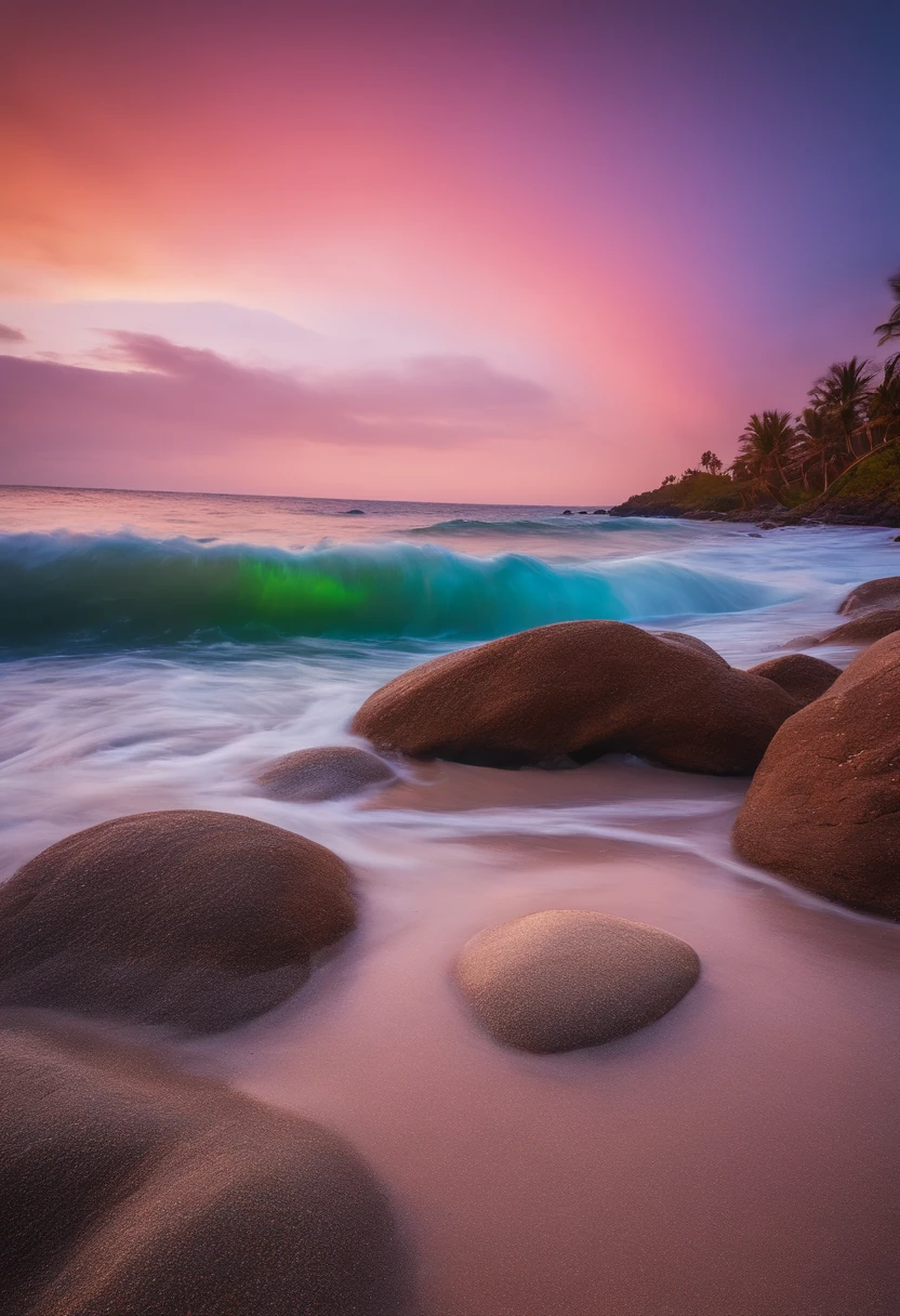 View of iridescent beach with iridescent rocks and palm trees at sunset, Rainbow Magical Beach, Rainbow colorful glow, beautiful sunset glow, colorful sunset, Iridescent glow wave, grand background, Rainbow glowing colors, Breathtaking iridescent colors, Make the iridescent water shine, Shows iridescent beaches at dusk, Bright glitter of iridescent colors, sunset glow, Clear neon water with iridescent colors, Incredible iridescent colors, beatiful backgrounds,Iridescent waves,Iridescent Sea,Iridescent sandy beaches,Rainbow Rocks,Iridescent sandy beaches,Rainbow Sand Beach,Iridescent waves,Stupid sandy beach,Iridescent waves,Stupid sandy beach,Iridescent waves