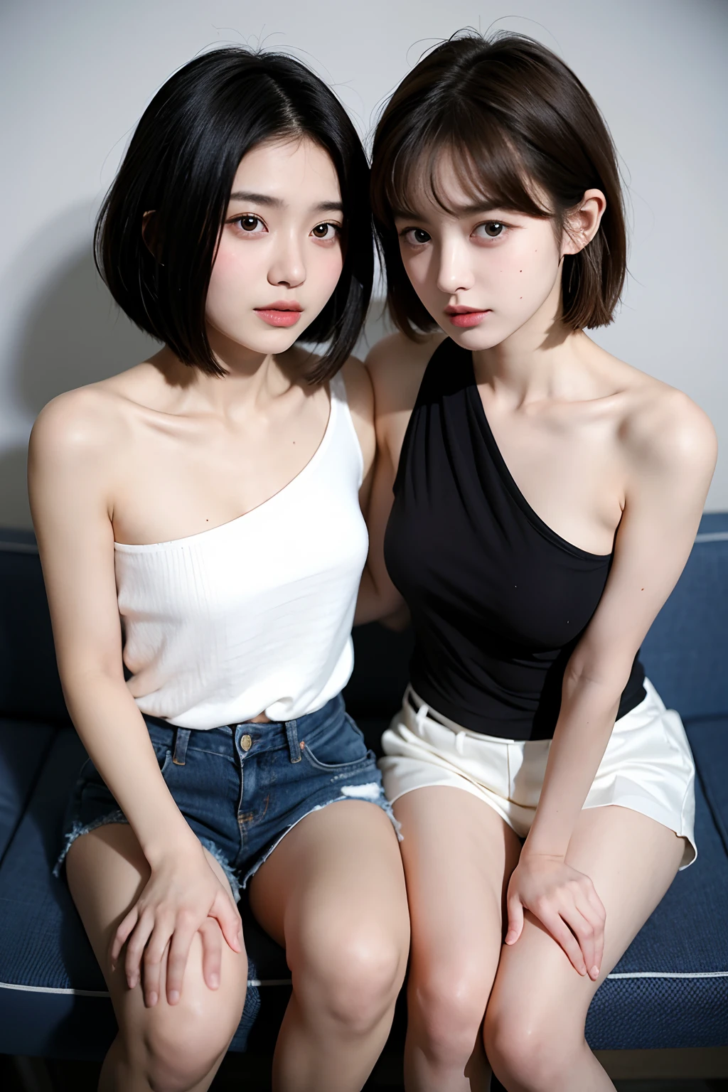 2 girls in,​masterpiece,top-quality,realisitic,short shoulder-length hair,15yo student,校服,enticing eyes,In the modern office,Touching each other's crotches,I have my mouth wide open, Each other,Facial expressions you are feeling,ighly detailed