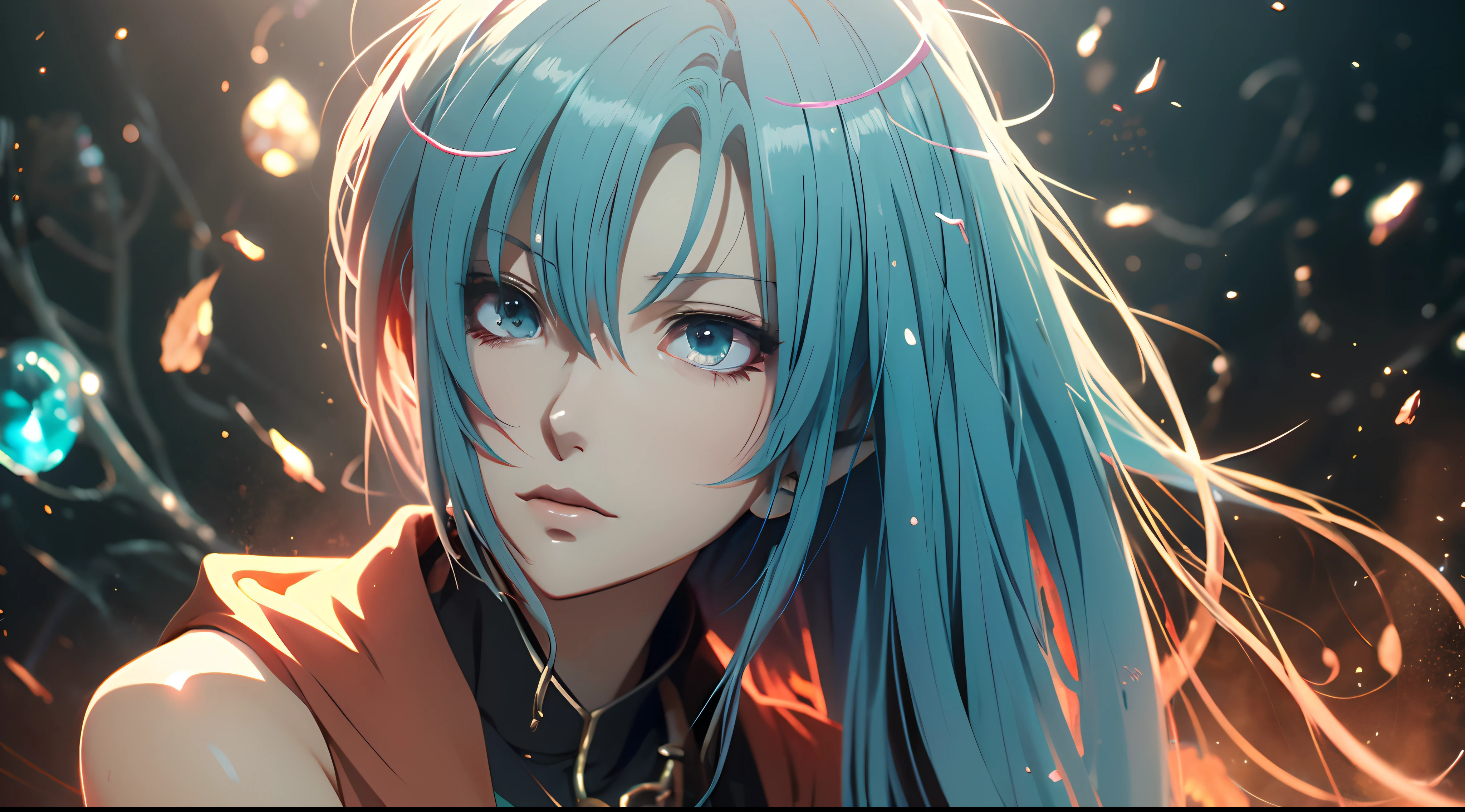 anime com cabelo azul e colete vermelho com olhos azuis, estilo anime 4K, Anime Art Wallpaper 8K, arte de anime digital detalhada, badass anime 8 k, arte de anime digital, Anime Art Wallpaper 4K, Anime Art Wallpaper 4K, arte digital estilo anime, Papel de parede anime 4k, estilo anime. 8k, 4k anime wallpapers, Anime Wallpaper 4k