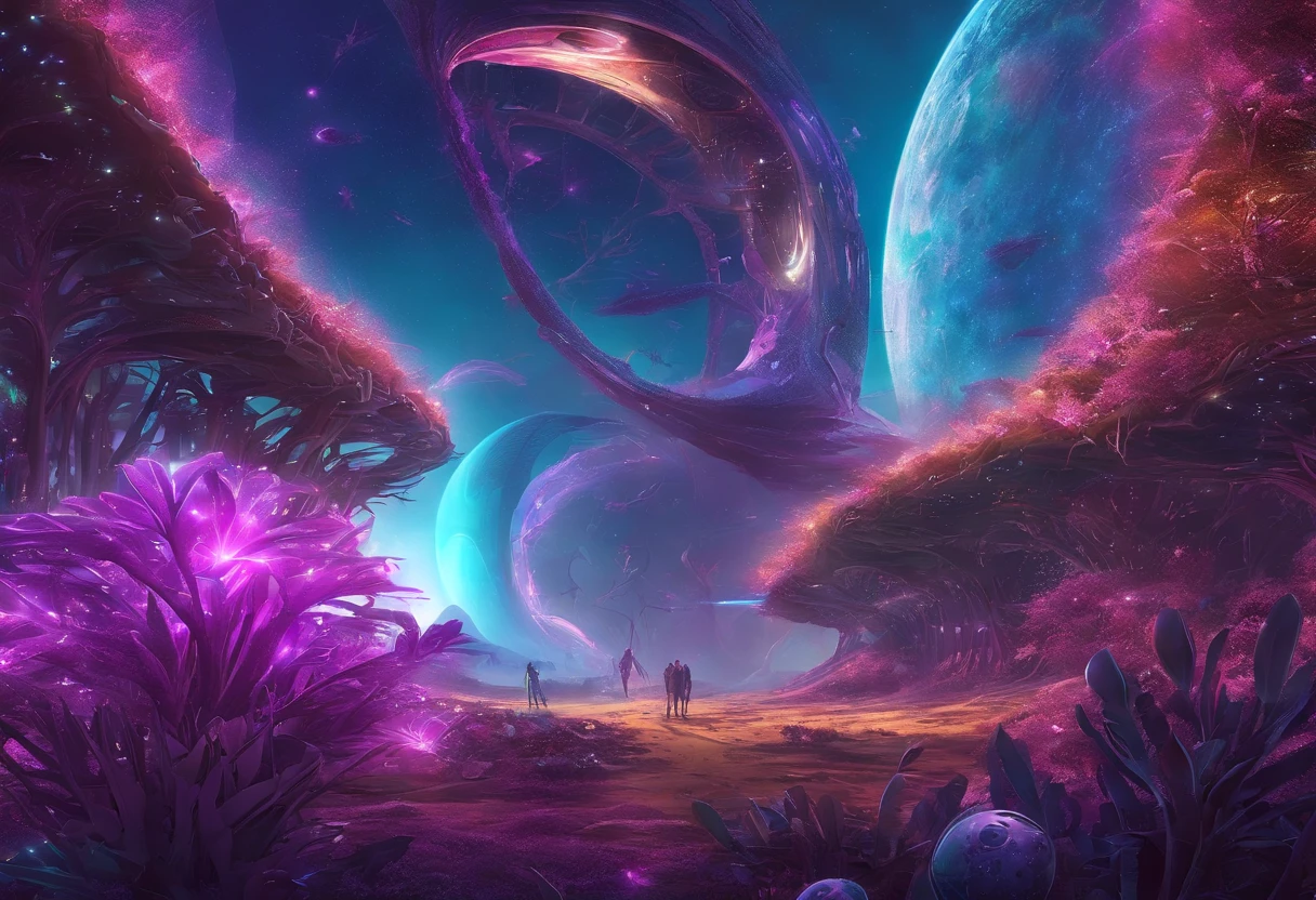 Animais alienigena, alien vegetation, sol roxo, luz violeta
