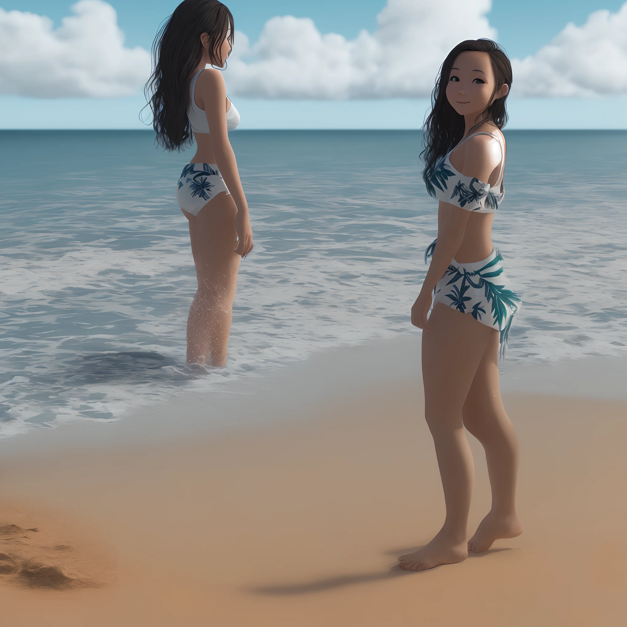 Help me draw a barefoot Hawaiian girl on the beach full body like 4K ultra-clear cinematic quality