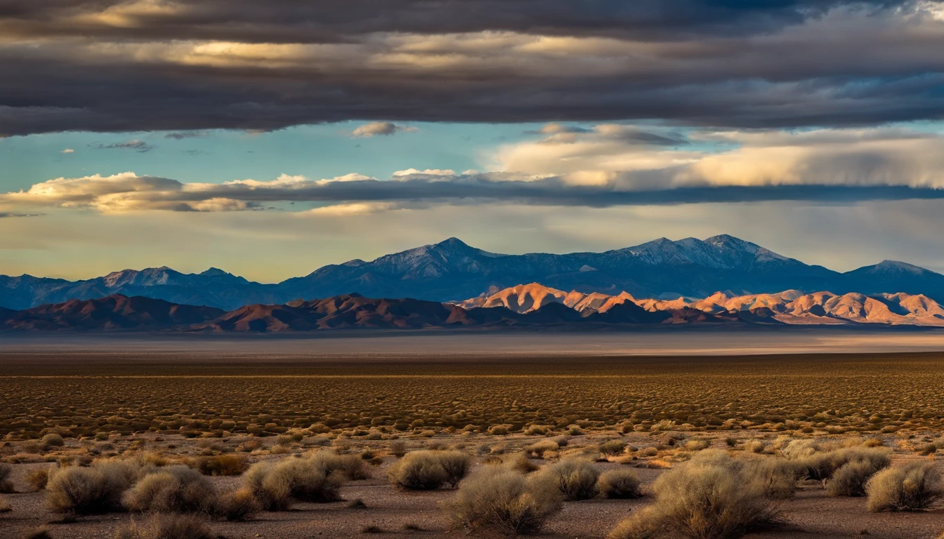 paisaje del desierto de Nevada Area 51 en EEUU, Where you can see mountains and sky rising