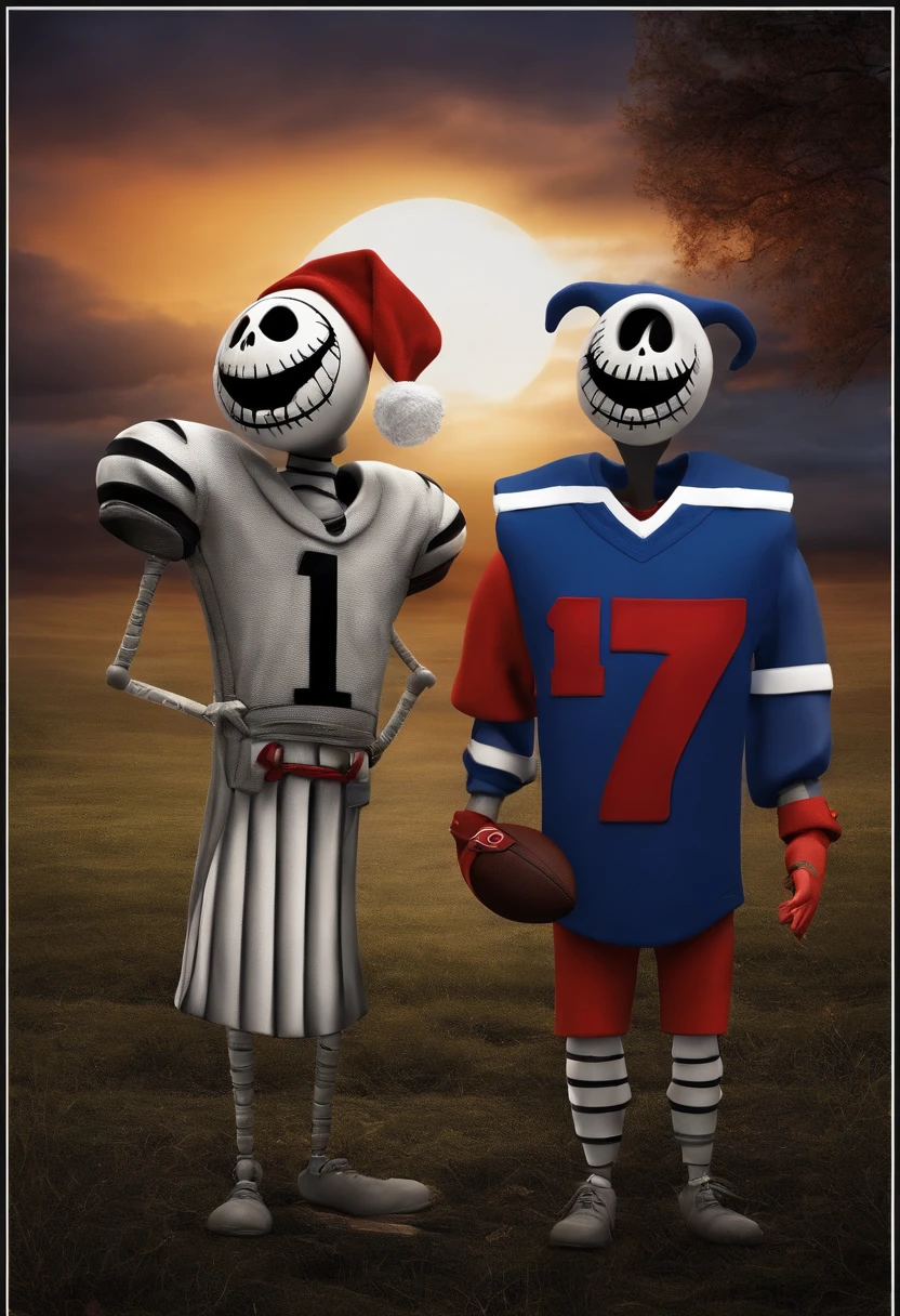 nightmare before Christmas Jack and Sally in buffalo bills football gear with number 17