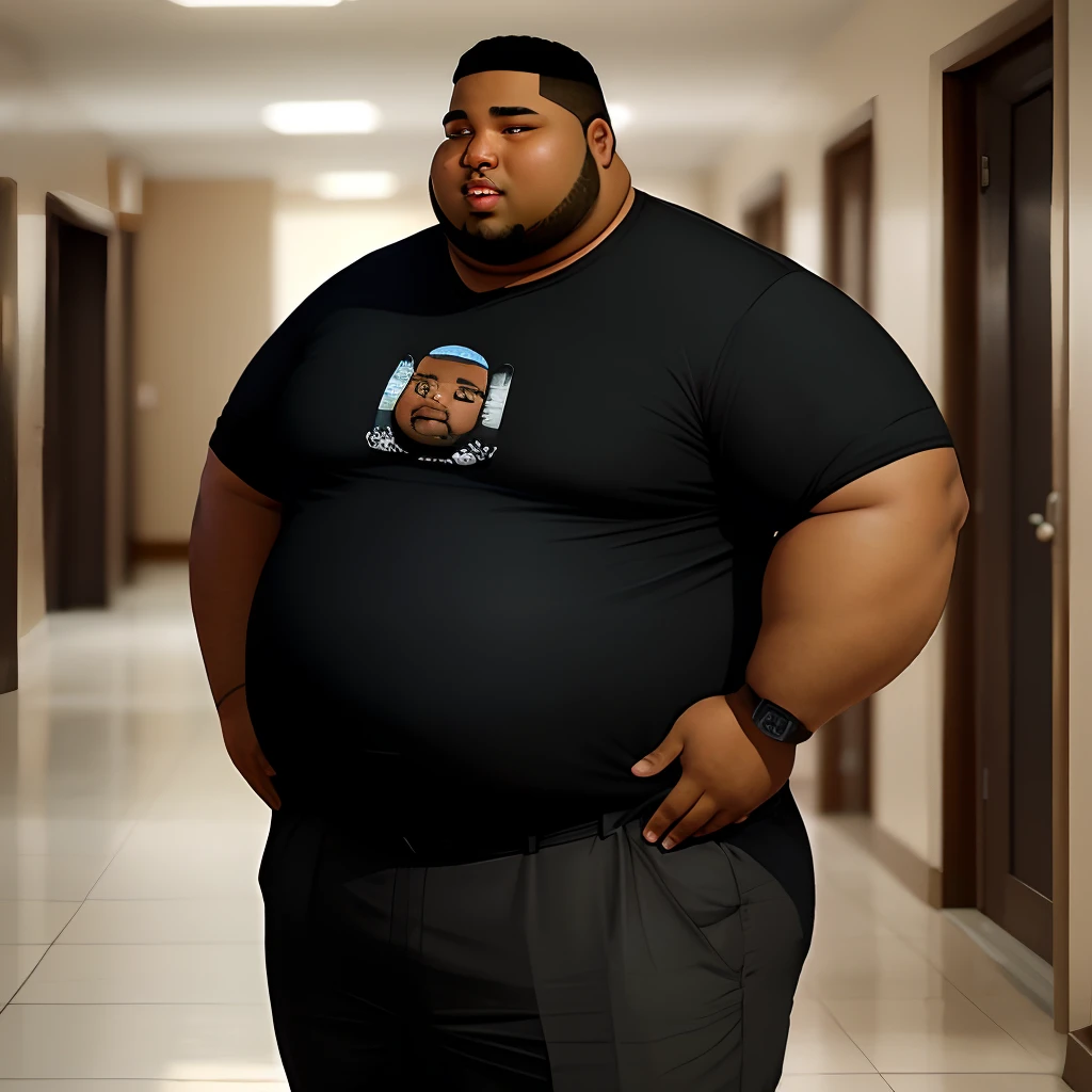Fat Black Man holding his big gut