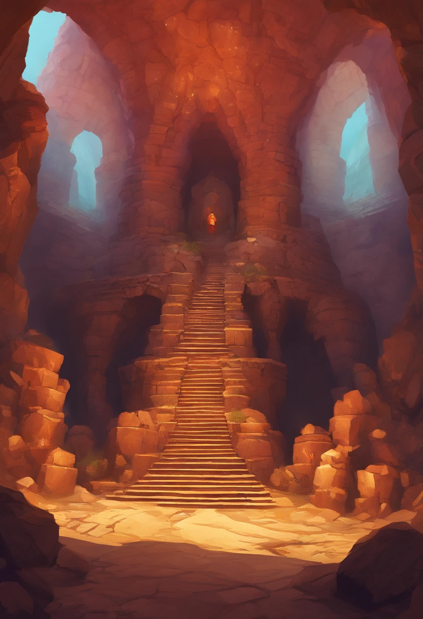 giant sweeping ziggurat in a massive underground cavern, with a strange architectural design that looks like anything found in Europe or South America