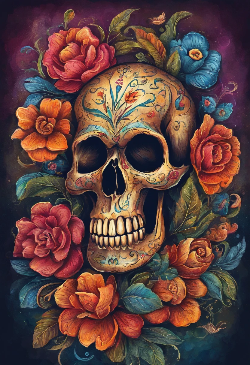 a cute skull pattern, skull pattern, skulls, floral skull pattern, skull decorative pattern, intricate skull design, colorful skull art, abstract skull illustration, sugar skull design, gothic skull motif, ornate skull decoration, detailed skull texture, whimsical skull imagery, (best quality,4k,8k,highres,masterpiece:1.2),ultra-detailed,(realistic,photorealistic,photo-realistic:1.37),digital illustration,vibrant colors,symmetrical composition,ornamental,decorative art