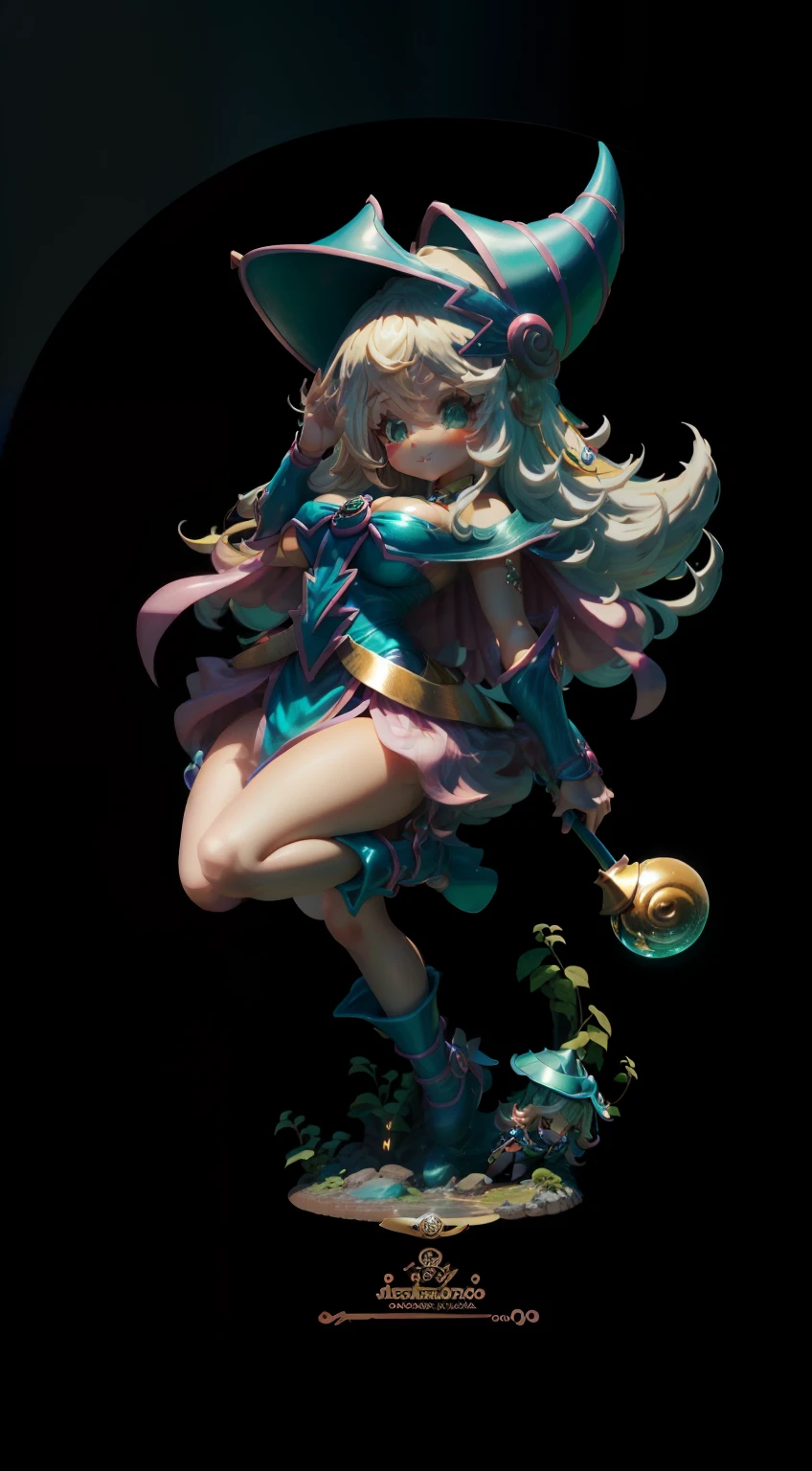 Dark magician girl rabbit version, orejas grandes, sonrisa feliz, (usando Hanfu) peludo, cabello esponjoso, Suave ((La mejor calidad)), ((Obra maestra)), (Accesorio para el cabello)( Detalle extremo, Highest detail, Arte Oficial, Beauty and Aesthetics:1.2), Profundidad de campo, compositing ( (todo el cuerpo) ), (dark magician girl Chibi), (Ojos hermosos y detallados: 1.3), (muy feliz:1) (verde menta claro y blanco degradado), Caja ciega Popmart, Textura de arcilla, (globo transparente, Fondo decorativo de nubes), Luz natural, La mejor calidad, Super detail, Arte 3D, c4d, batidora, OC renderizador, Renderizado 3D, 8k