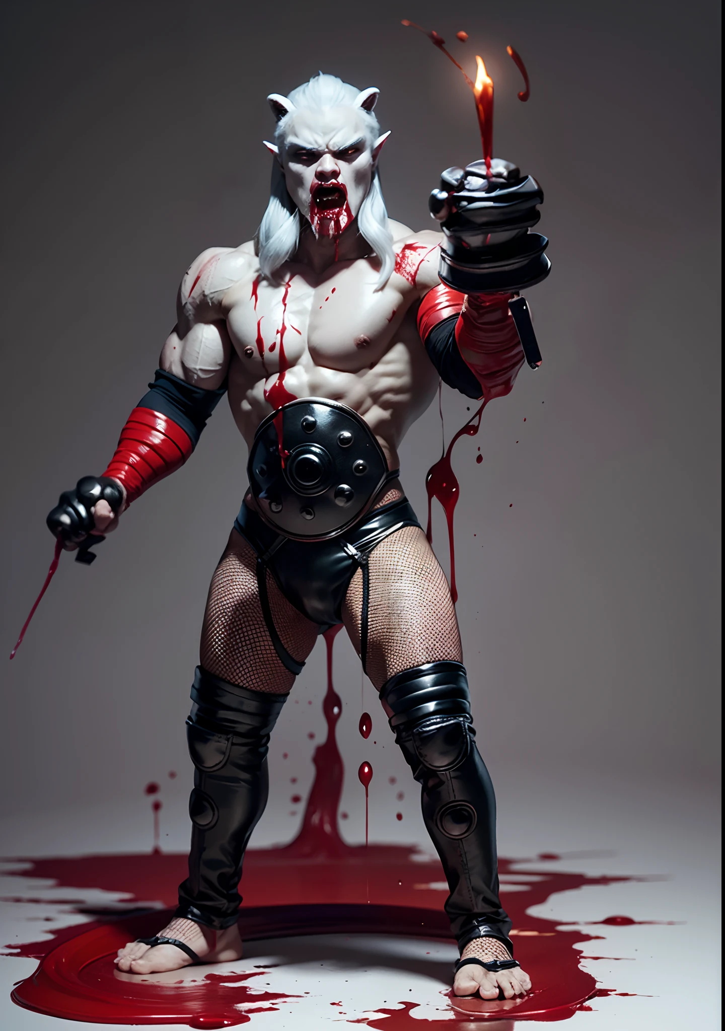 Muscle prominence々、8K、Top image quality、Vicious men、Wrestlers、villainess、cruel、and draw the full body、Beast paws、sharp eye、Bloody、Liquid constantly flows from the hands、Bloody、Bloody、Blood splatters