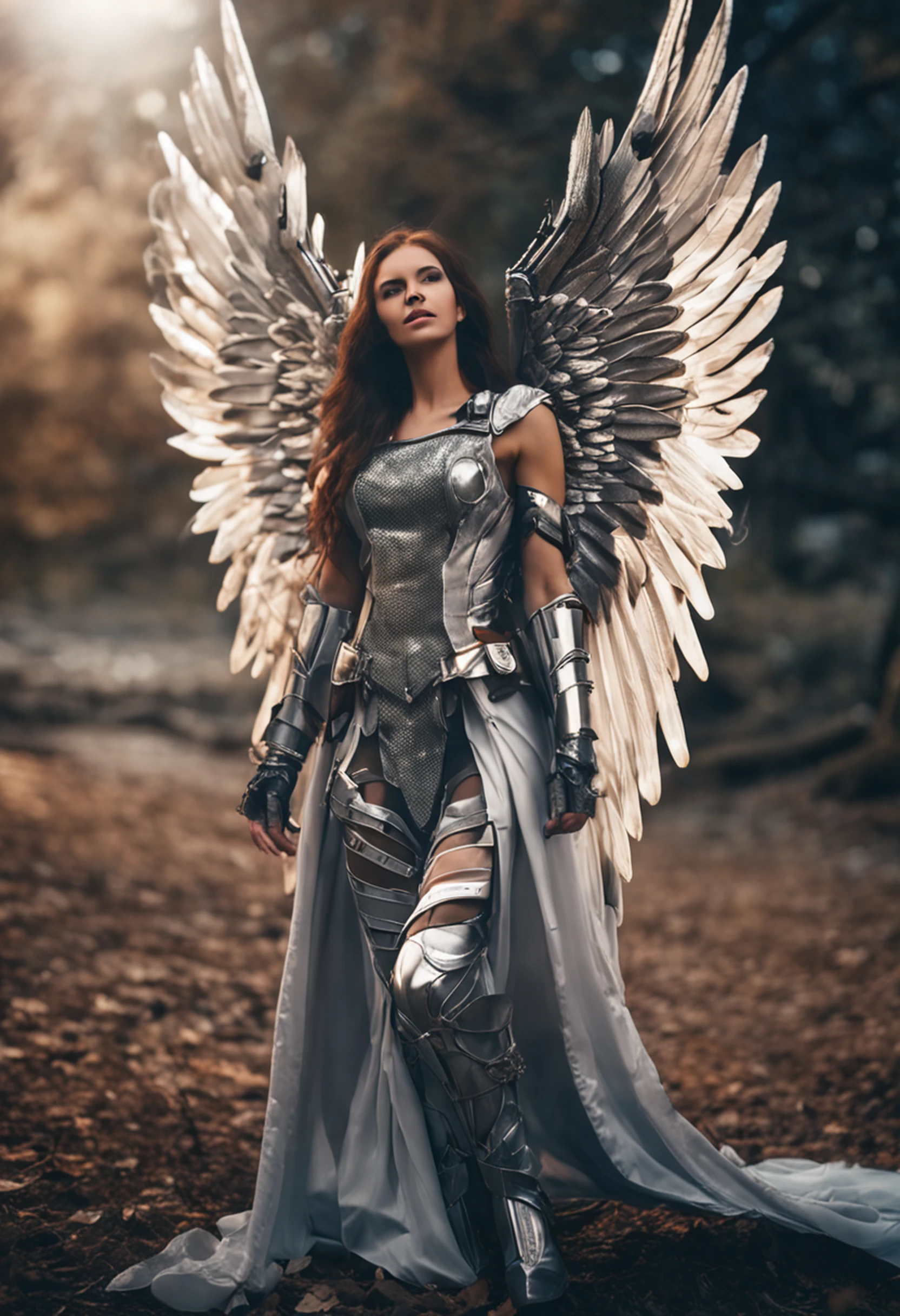 There is a woman with wings posing for a picture, beautiful cyborg angel girl, Epic angel wings, angel in plastic armor, full - body majestic angel, as a mystical valkyrie, beautiful angel, angel knight girl, beautiful female angel, angelic wings on her back, of an beautiful angel girl, angel knight gothic girl, beautiful angel, Gorgeous Role Play