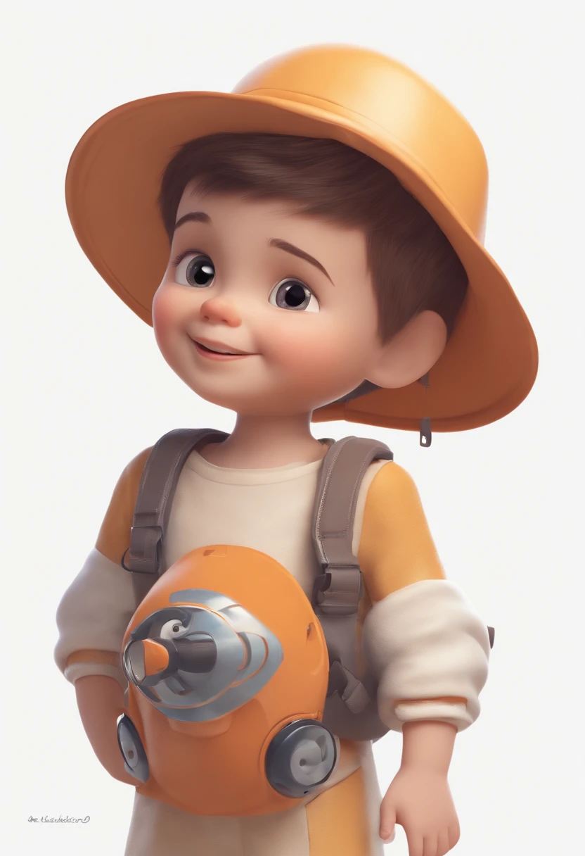 a happy cute  standing short hair, vestindo uma fantasia espacial, , fundo branco, barnet, Tom, Estilo Pixar, ....3d, desenhos animados, rosto detalhado, asymmetrical 16k, up arms, Boats Up