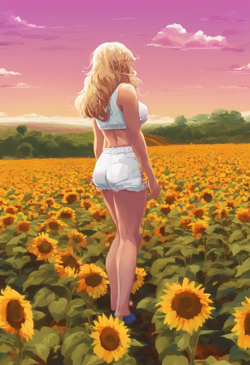 1 girl, (((raised high huge round buttocks))), Wide A sunflower field in full bloom, a woman in Translucent white thong (underwear),long shot,wide view, commercial photography,award-winning photograph,(photorealistic),unity 8k wallpaper,(ultra detailed:1.3),(light_on_face:1.4),CanonEOS 5D MarkIV DSLR