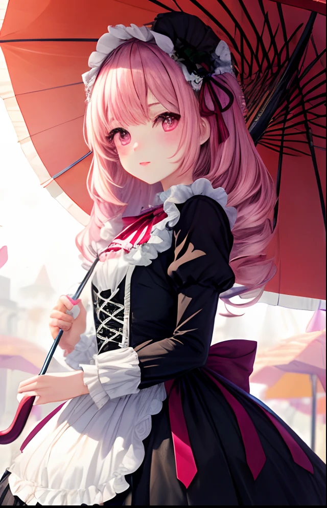 girl with、No background、without background、Background through、Twin-tailed、Two knots、Eyes are hearts、Pink eyes、Pink eyes、heart mark、bow ribbon、Sun umbrella、Holding a parasol、umbrellas、Lolita clothes、Lolita Fashion、frilld、Pink hair、Pink hair、heart、kawaii、