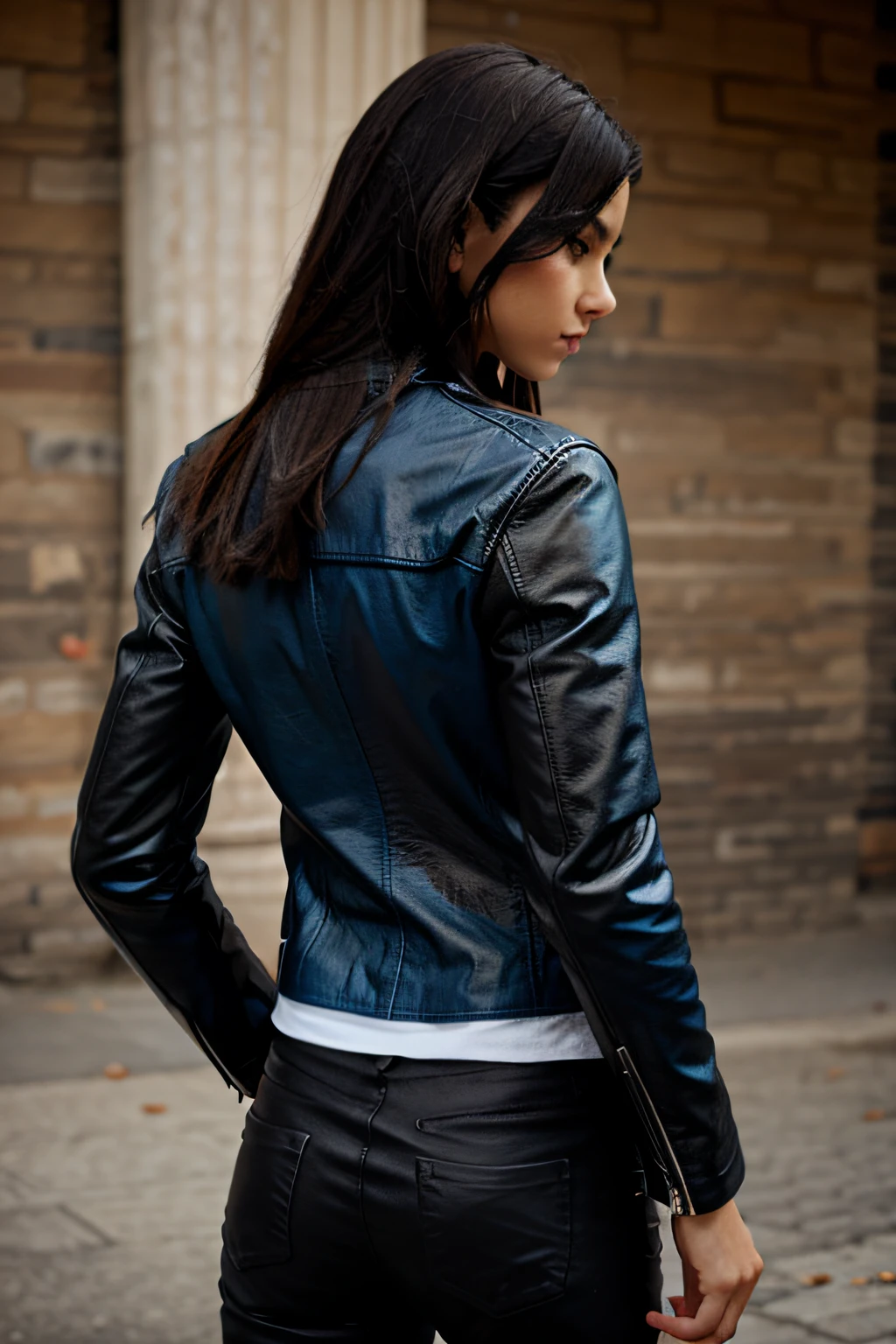 black and blue leather jacket front and back