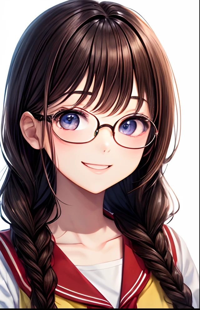 girl with、No background、without background、Background through、Brown hair、Braiding、eye glass、wears glasses、student clothes、校服、Smiling、kawaii、kawaii、
