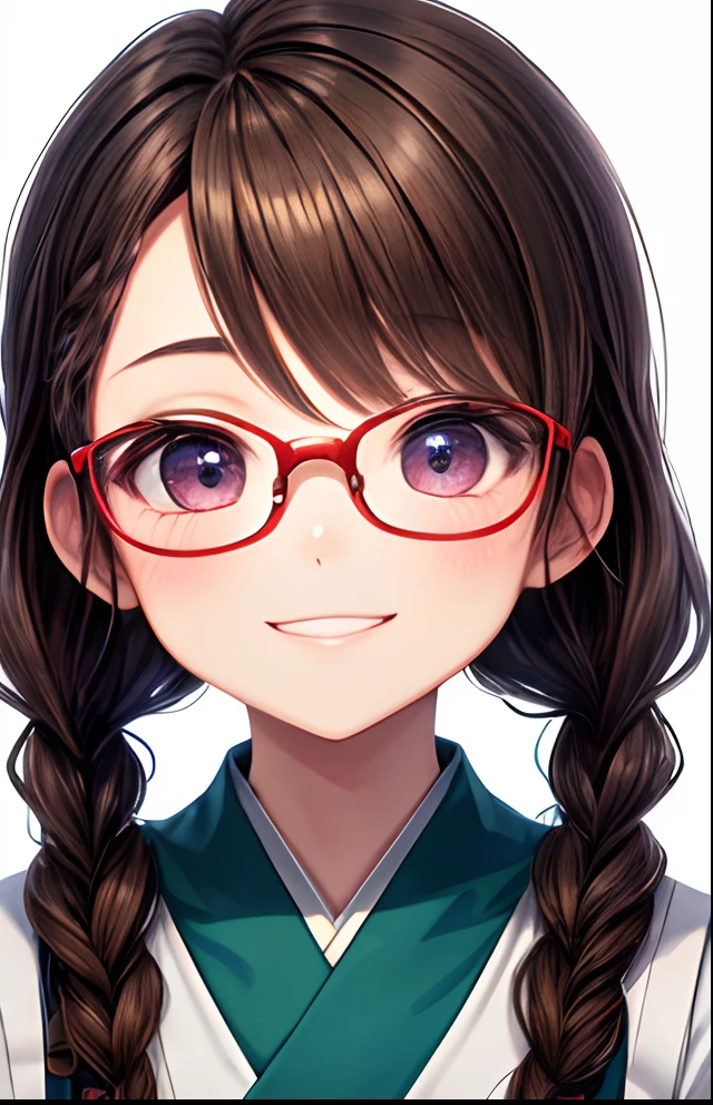 girl with、No background、without background、Background through、Brown hair、Braiding、eye glass、wears glasses、student clothes、校服、Smiling、kawaii、kawaii、