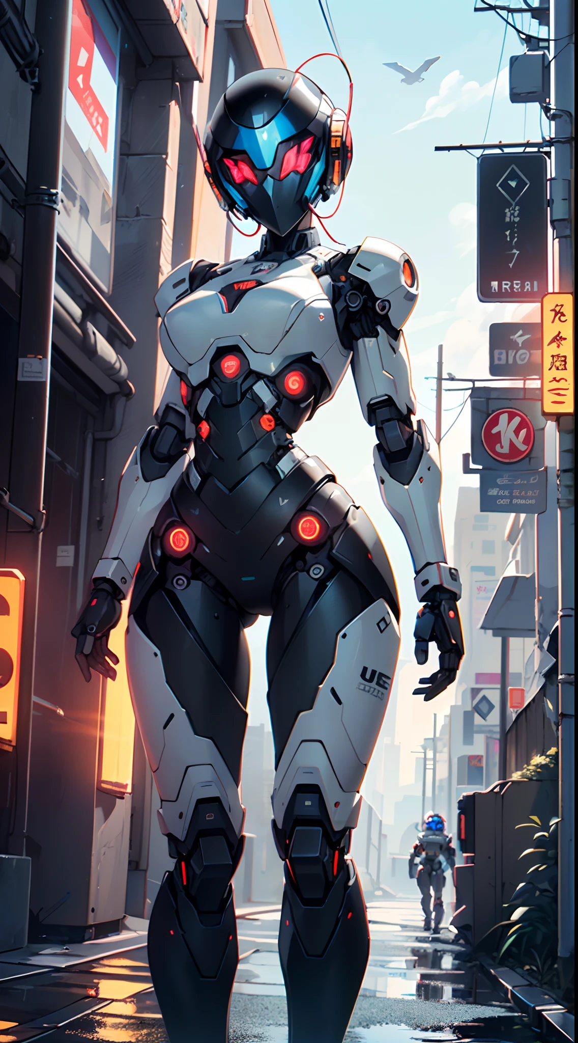 (((girl robot))),assaultron, itrobo2022, 1girl,robot,humanoid robot,robot joints,joints,black robot helmet,black armor,head-mounted display,humanoid robot,white robot joints,one-eyed,white joints,no humans,((black armor)),wide hips,curvy,mechanical arms,crotch plate,science fiction,post-apocalypse,outside,large breasts:1.4,(very long legs:1.4),
reelmech,cyborg girl,(cyborg girl:1.5),android,((mechanical robot girl)),
(((doll))),((((black skin,doll joints:1.5,mechanical hands:1.5,black armored dress,tesla coils,mechanical doll:1.5,Body of a machine,black metallic skin,ball joint,cyborg:1.5,robotic parts,robot)))),(Mechanical joints: 1.4,Mechanical limbs),mecha armor suit, full face armor, full body armor,
lot of rgb,(spider lower abdomen),
(nsfw),
motorcycle black helmet,(wearing head-mounted display that is chunky and hi-tech with neon lights:1.2),corporate logos,complete black helmet,no face,black body,black skin,black robotic body,((((technological face mask,Cybernetic_Jawless, black mask)))),
(dynamic pose:1.0),solo focus,embarrassed,(centered,scale to fit dimensions,Rule of thirds),
cyberpunk city by the ocean at night, with bright neon signs and dark stormy clouds and puddles, scenery:1.25,
highres, sharp focus, (ultra detailed, extremely detailed), (photorealistic artwork:1.37),(extremely detailed CG unity 8k wallpaper),((synthwave background theme)),(((vibrant colors))),(intricate background),(masterpiece),(best quality),