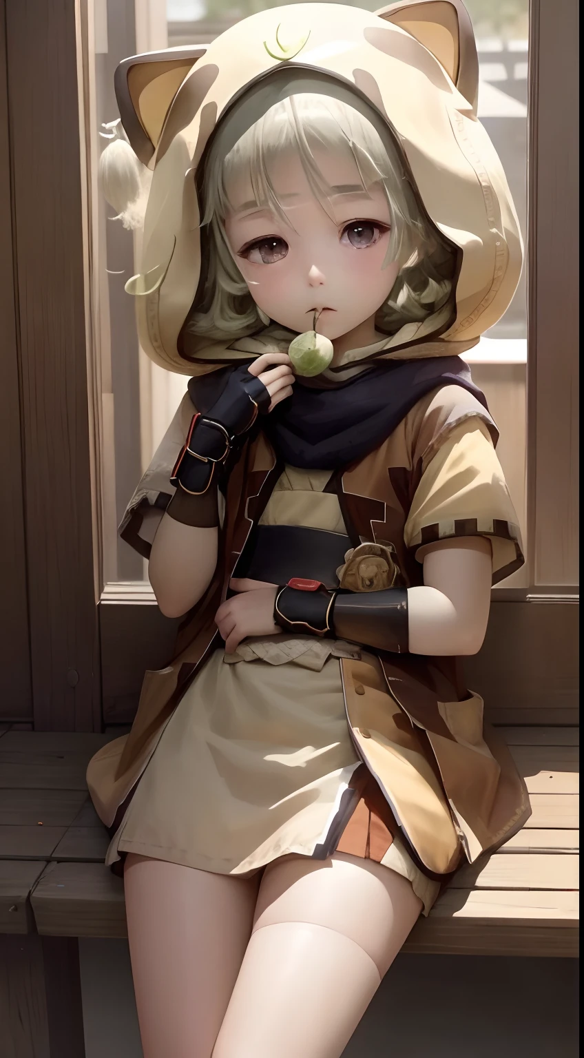 best qualtiy,(kawaii:1.1),(adorable),(A high resolution:1.2),cute girl,, Rice balls in his mouth