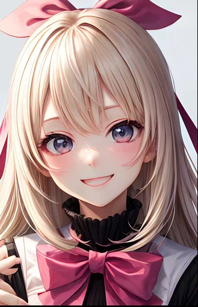 girl with、No background、without background、Background through、White blonde、Pink ash、Pink gradient hair、a smile、bow ribbon、onepiece、kawaii、