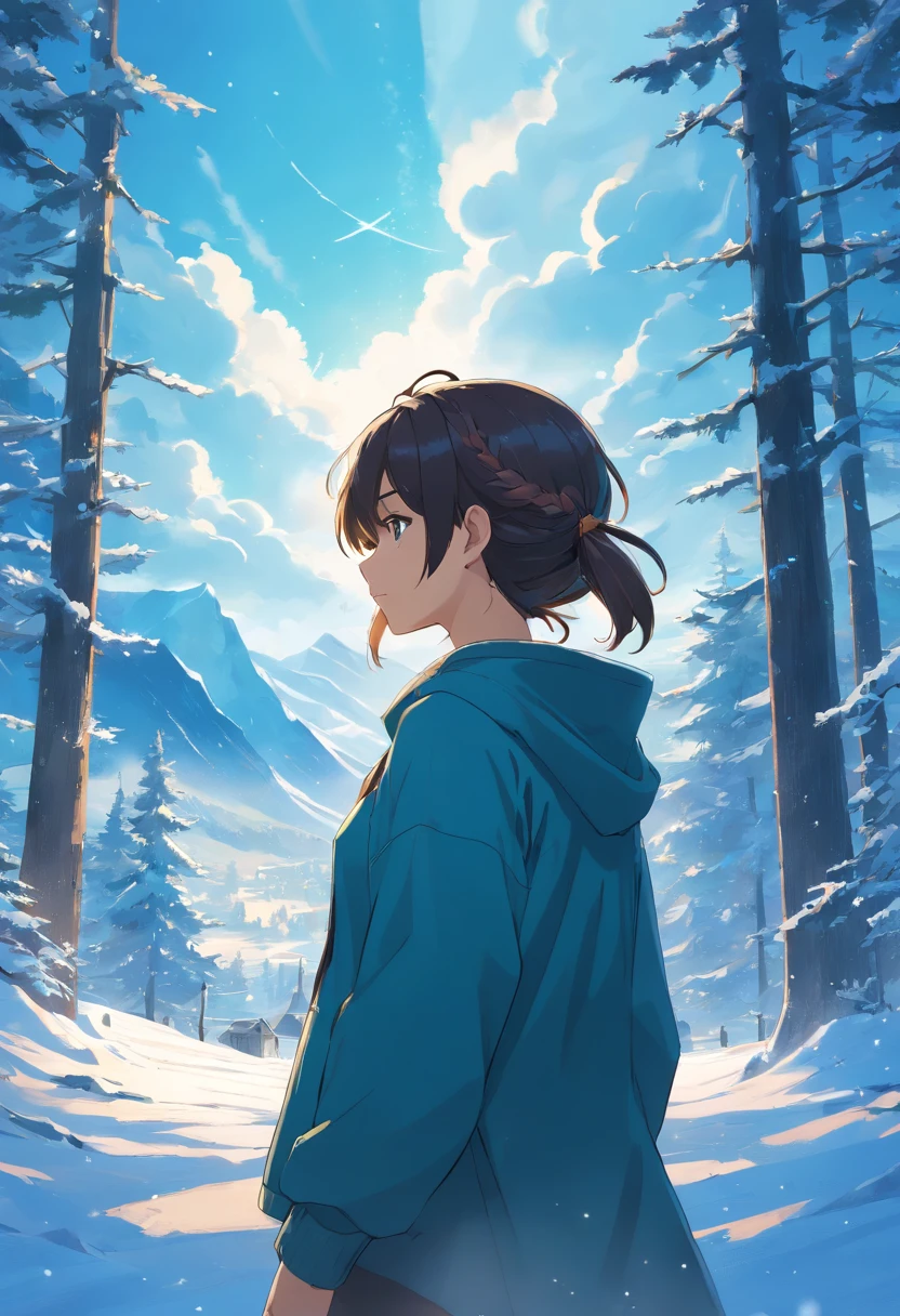 the best quality, very high resolution, detailed 4K CG, master piece, Baldur, Norse god, handsome man, rune tattoos, Viking, snow, tall trees, blue sky, Norse mythology, Viking rune tattoo, beautiful aesthetics, Beautiful image, Beautiful ancient ruins in the back