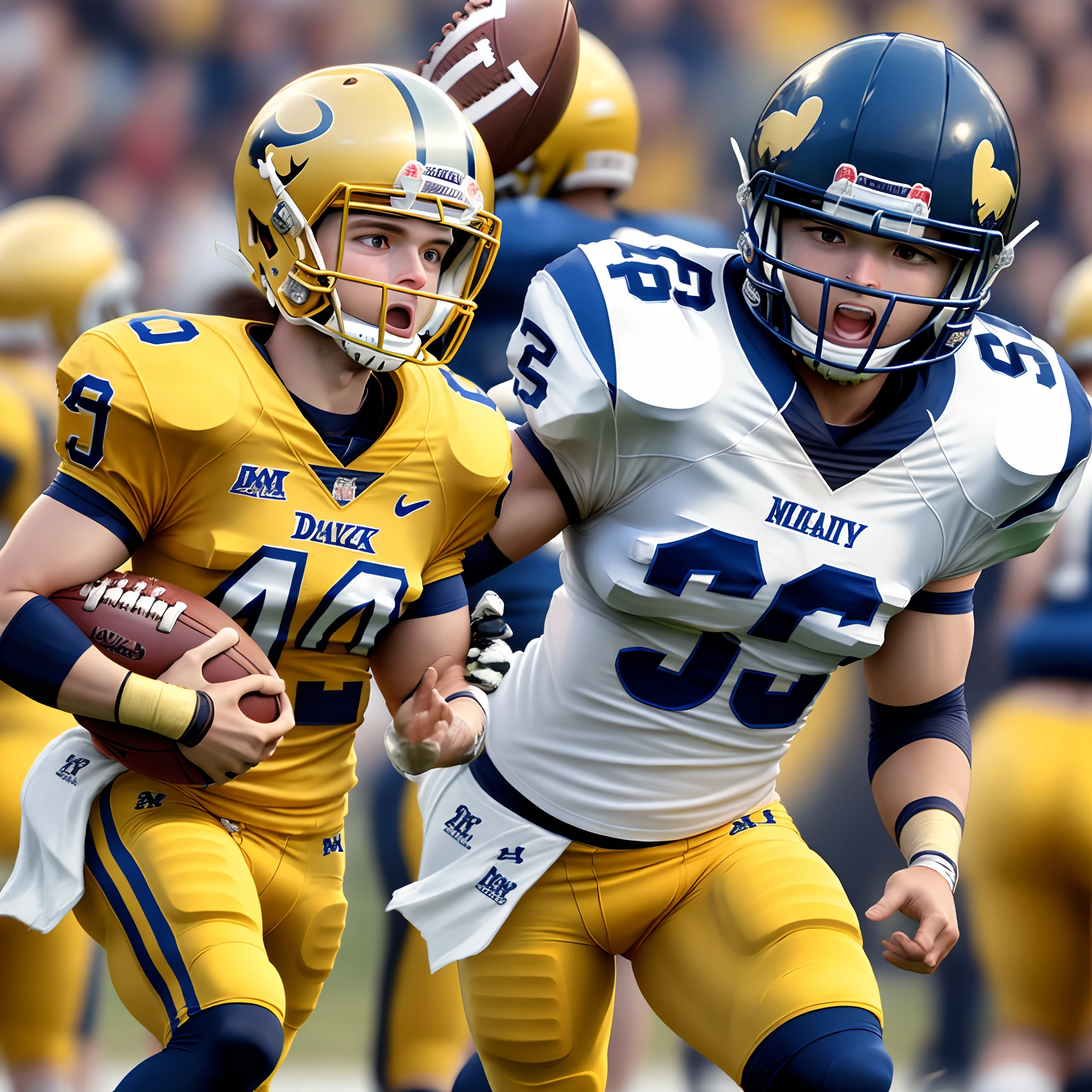 Duck wearing maize and blue football jersey with asterisk for logo