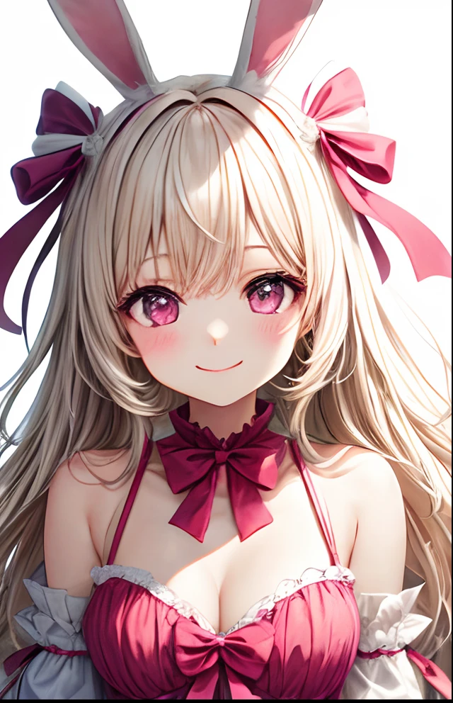 girl with、No background、without background、Background through、White blonde、Pink ash、Pink eyes、Pink eyes、bunnygirl、Rabbit ears、bow ribbon、frilld、A smile、kawaii、