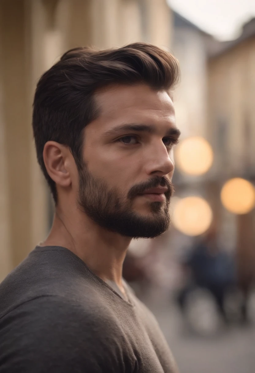 homem meia idade, cabelos curto preto, olhando pro horizonte, NOT BEARD