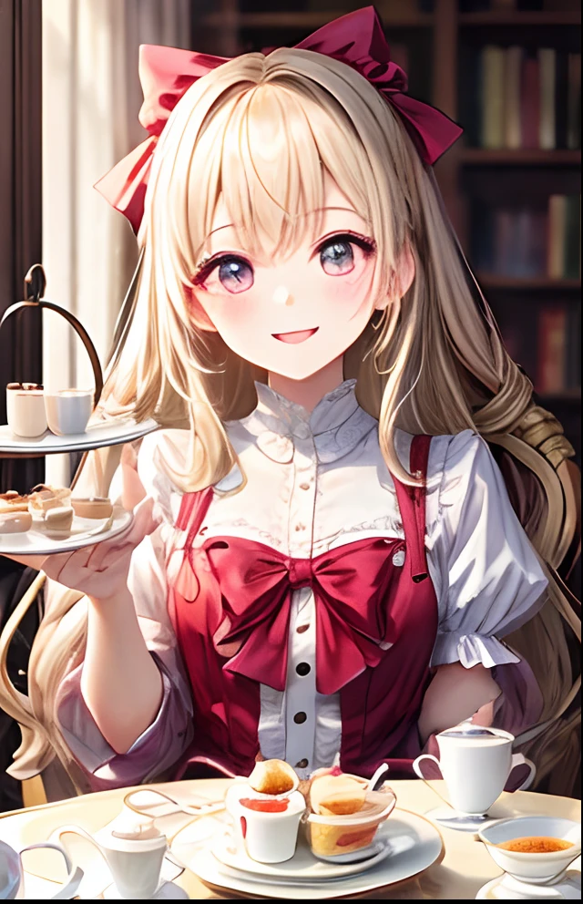 girl with、No background、without background、Background through、White blonde、Pink ash、Afternoon Tea、candy、tea parties、Princess、A smile、bow ribbon、onepiece、frilld、kawaii、