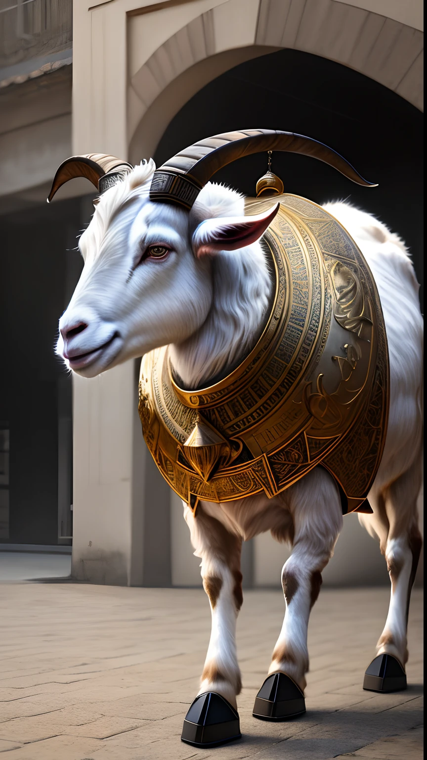 Animalrizz   ((goat)) 10, masterpiece, highres, Absurd,photorealistic portrait, Parley_armature, Goats in armor ,Wear Parley_armature, Massive futuristic armor, running, move, Rocket propulsion,((from the side))