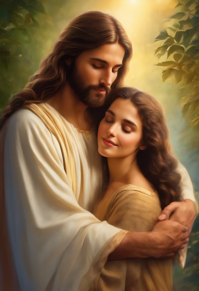 Jesus hugging young woman