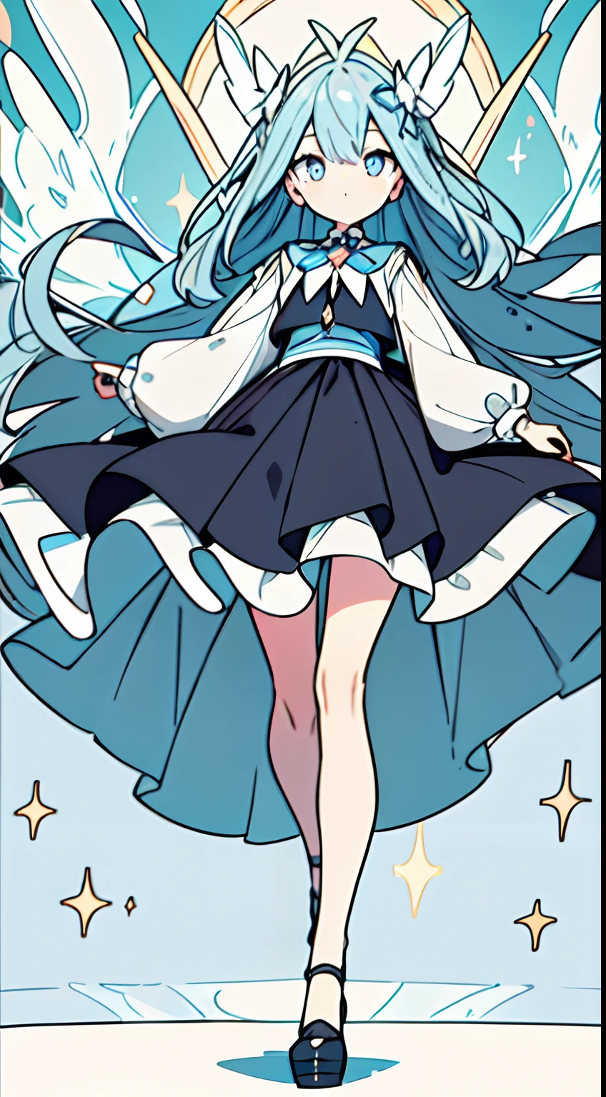 masuter piece, Best Quality,32K、Wallpaper, ultra -detail, Absurd beauty, 1Beautifulwoman、Big eyes with sparkly、Hair fluttering in the wind、:O、slender long legs、Smaller head、miscievous smile、Angle looking up from below:1.3、Angle from which you can see the whole body