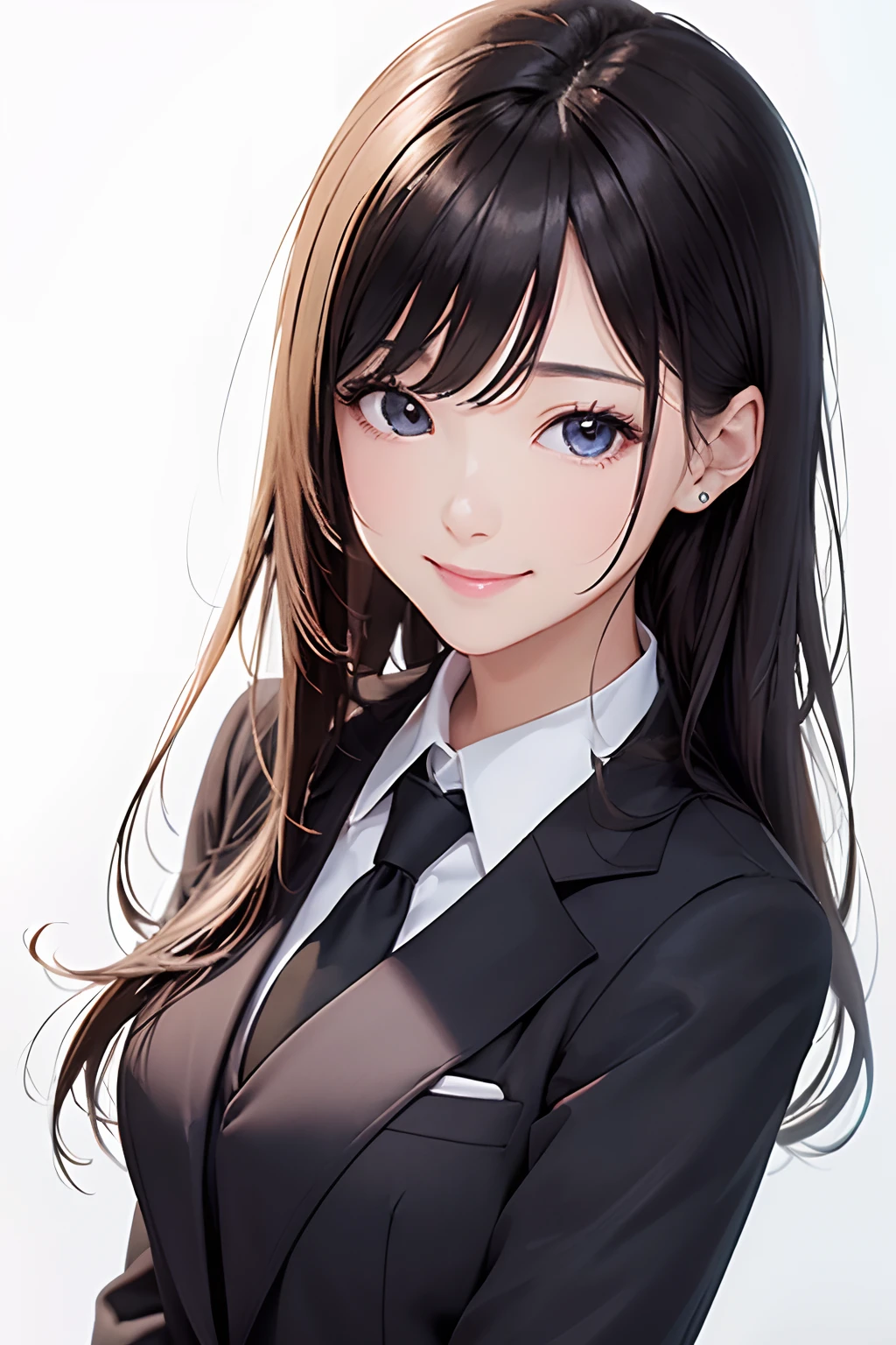 (top-quality、8K、32K、masterpiece)Woman in suit、a smile、White background